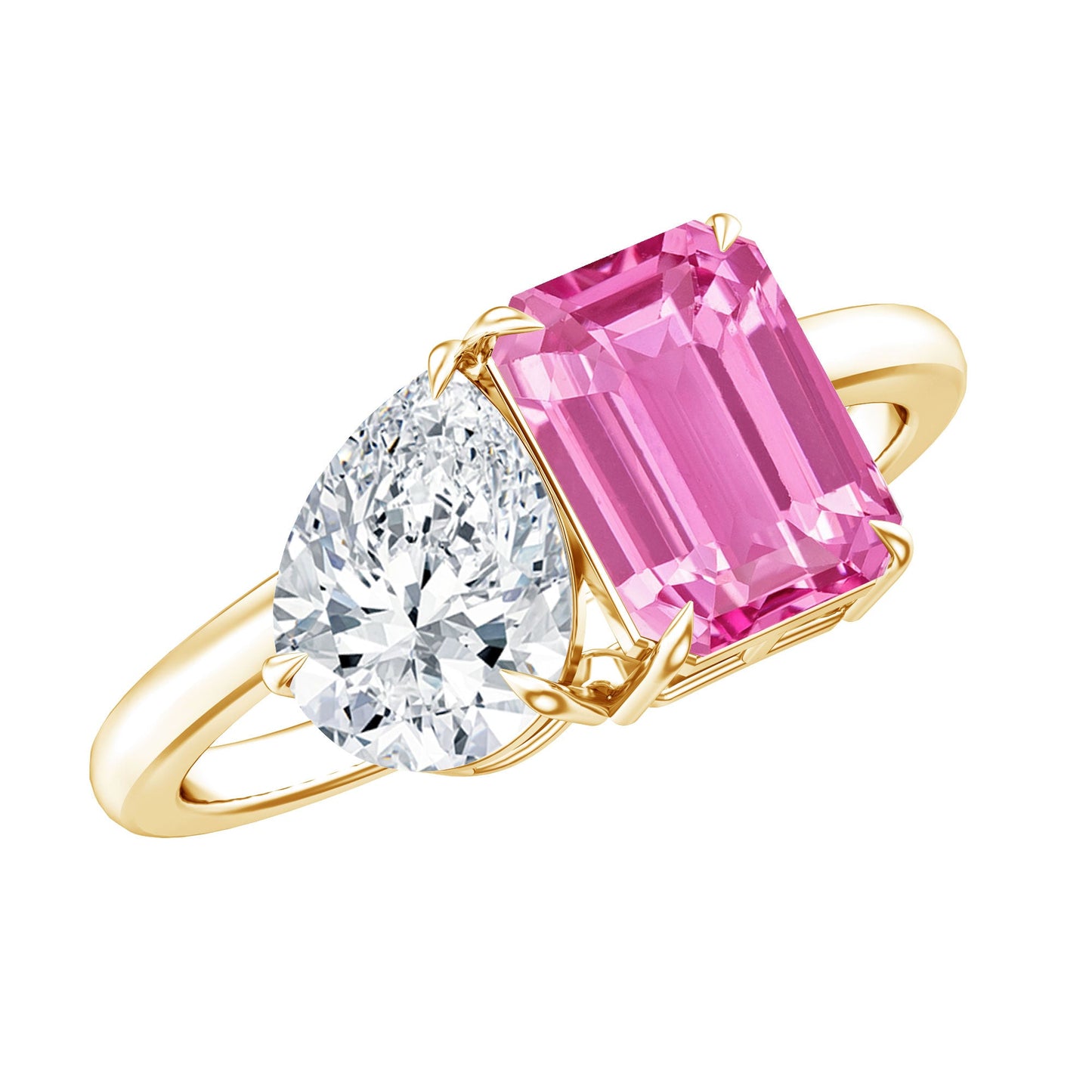 Lab Created Pink Sapphire and Moissanite Toi Et Moi Engagement Ring for Women