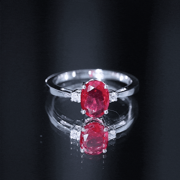 Classic Lab Grown Ruby Oval Engagement Ring With Diamond
