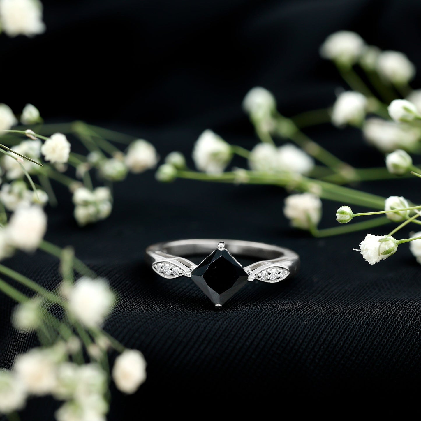 Certified 1 Carat Princess Cut Lab Grown Black and White Diamond Engagement Ring
