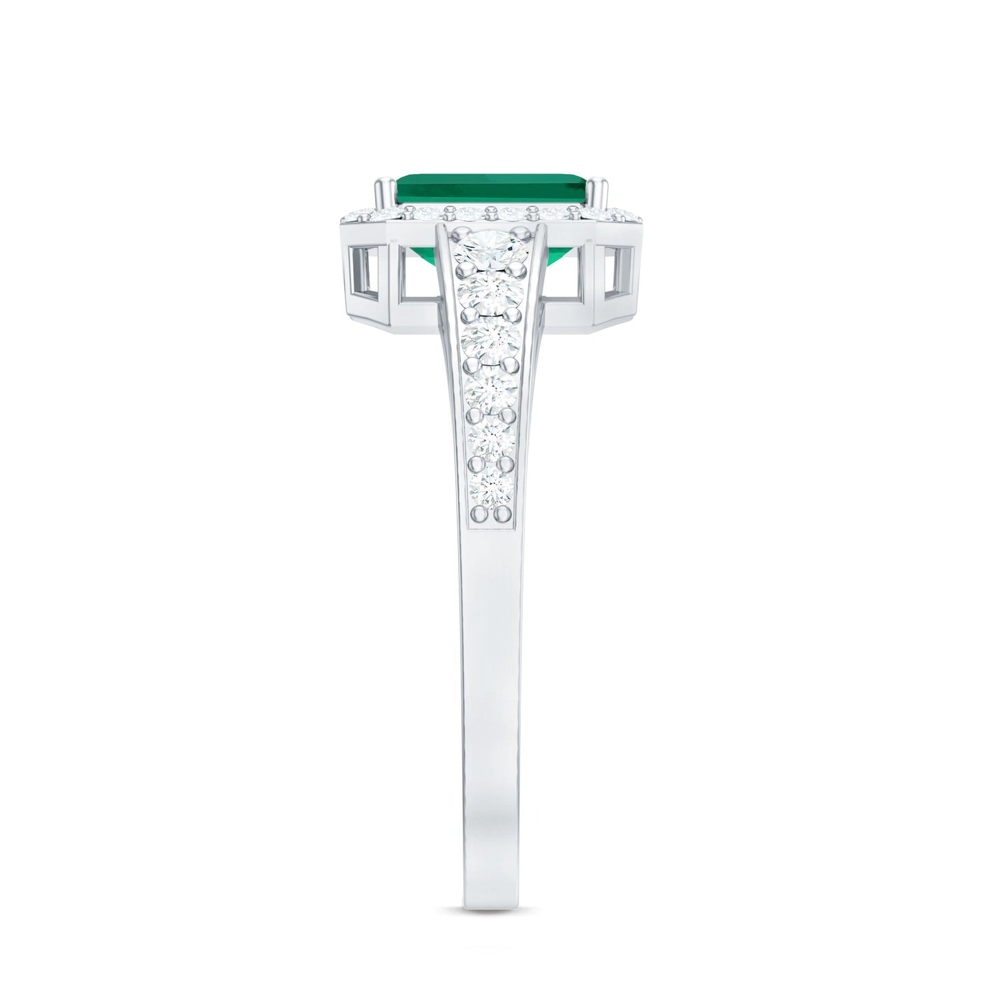 Certified Emerald Cut Lab Grown Emerald Vintage Engagement Ring with Diamond