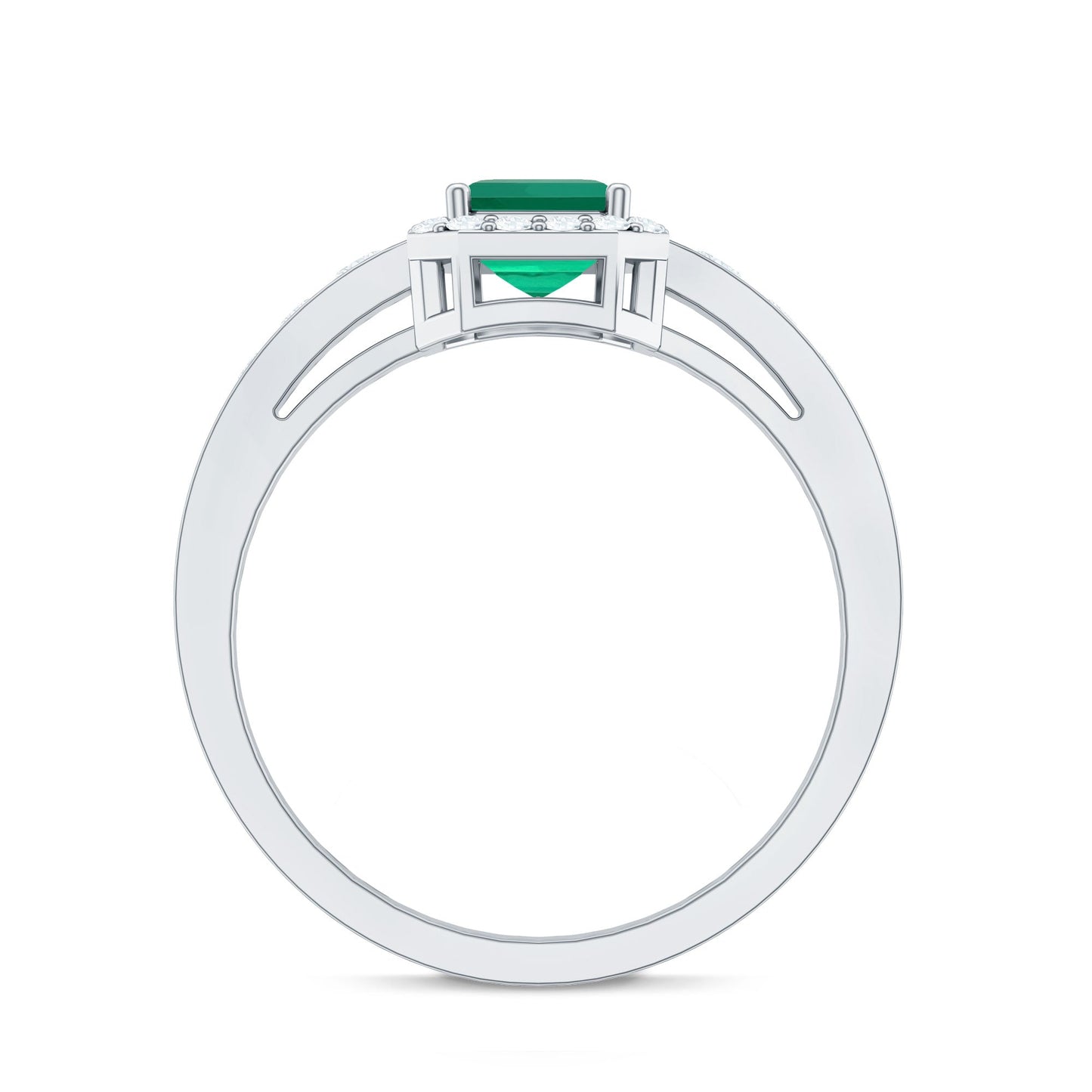 Certified Emerald Cut Lab Grown Emerald Vintage Engagement Ring with Diamond