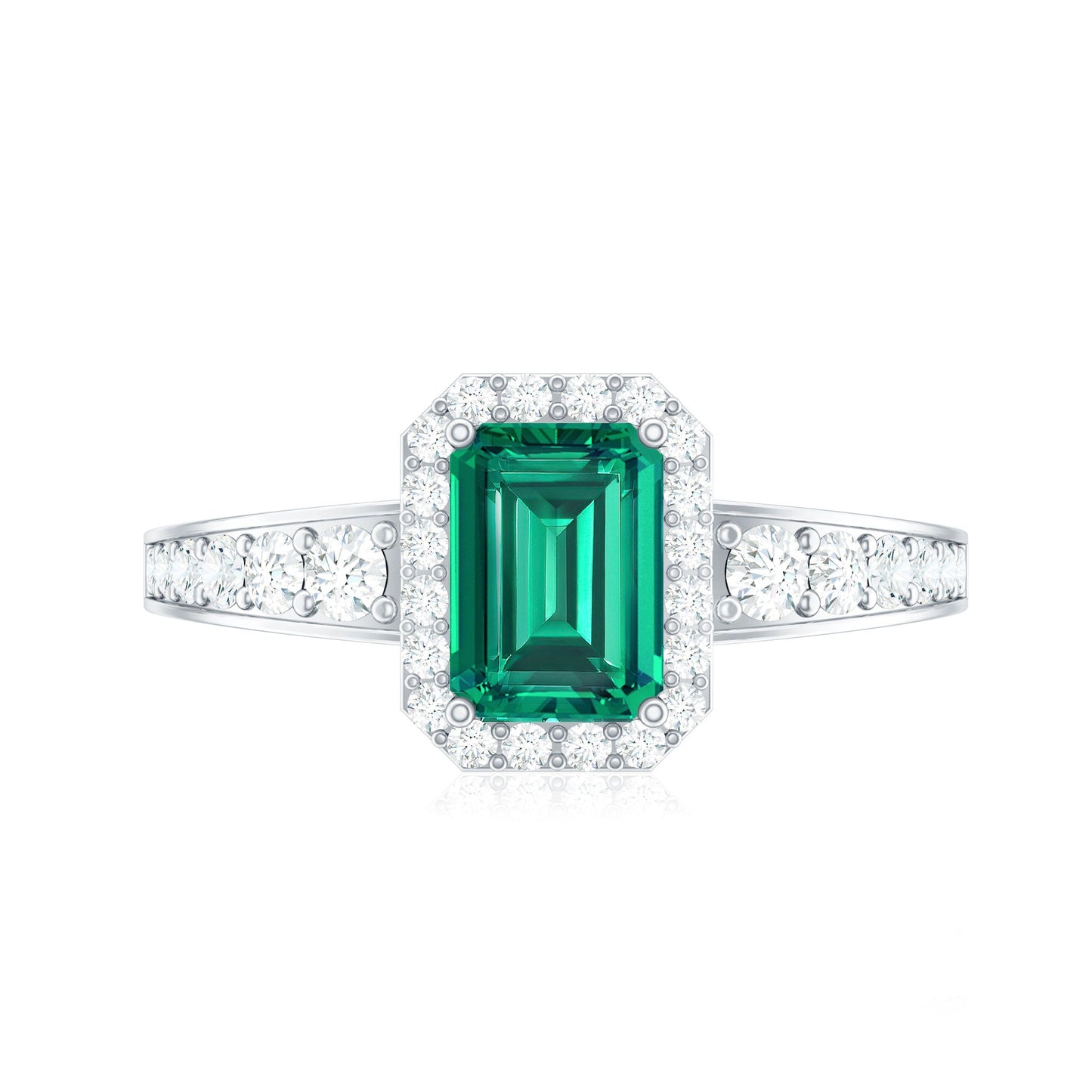 Certified Emerald Cut Lab Grown Emerald Vintage Engagement Ring with Diamond
