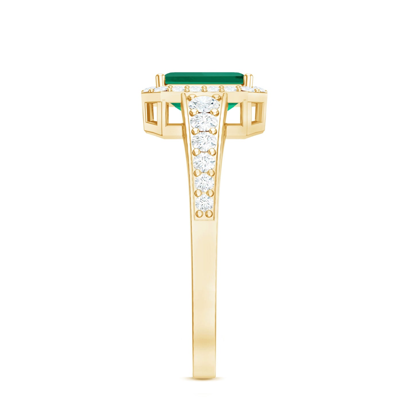 Certified Emerald Cut Lab Grown Emerald Vintage Engagement Ring with Diamond