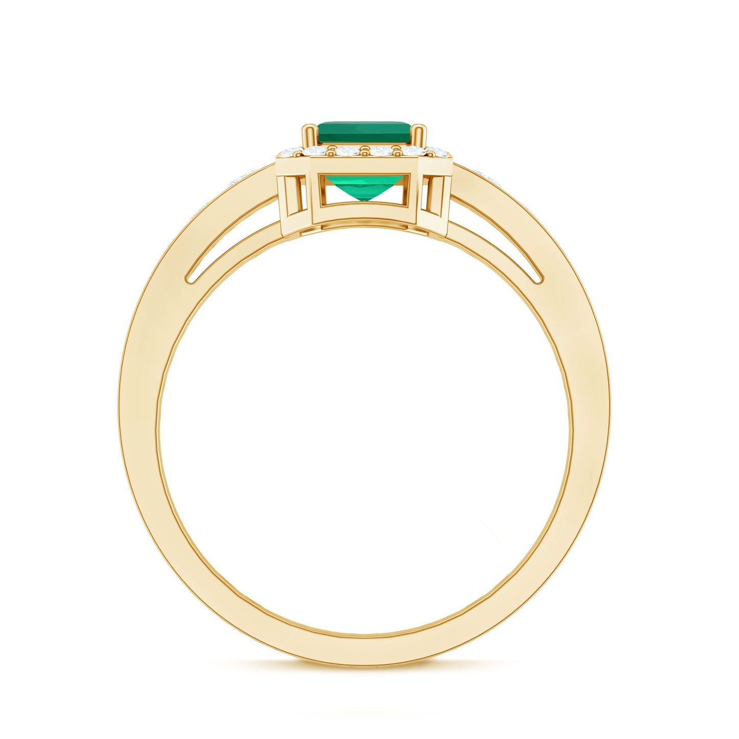 Certified Emerald Cut Lab Grown Emerald Vintage Engagement Ring with Diamond