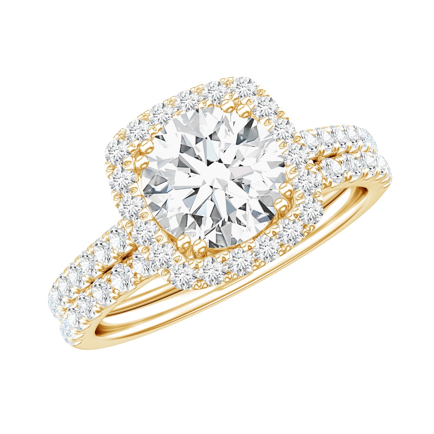 Round Certified Moissanite Wedding Ring Set with Halo