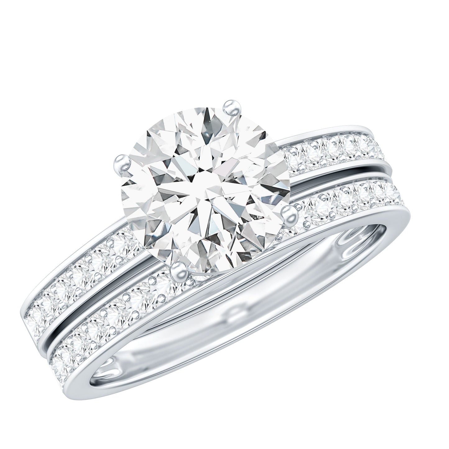 Certified 2 Carat Moissanite Solitaire Wedding Ring Set