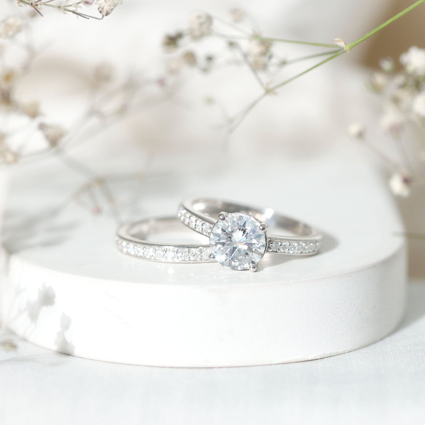 Certified 2 Carat Moissanite Solitaire Wedding Ring Set