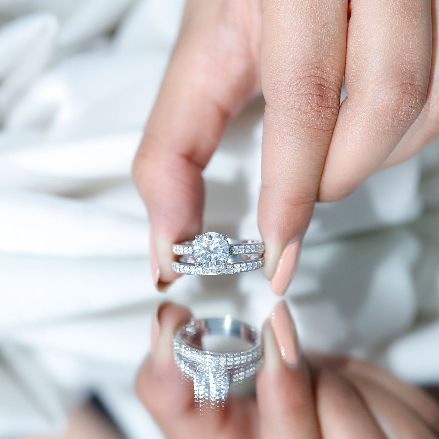 Certified 3 Carat Moissanite Wedding Bridal Ring Set in Sterling Silver
