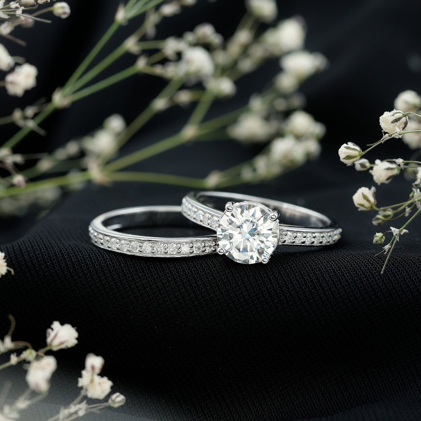 Certified 2 Carat Moissanite Solitaire Wedding Ring Set