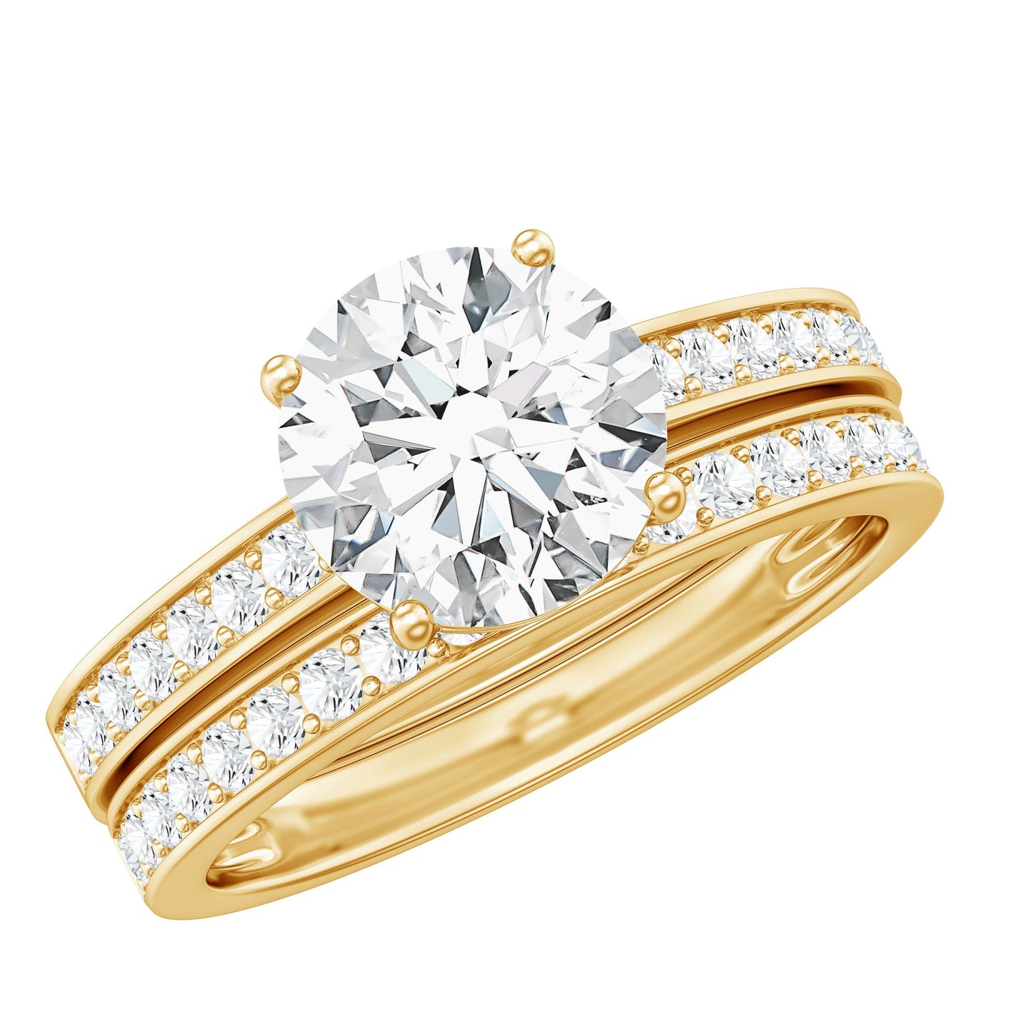 Certified 2 Carat Moissanite Solitaire Wedding Ring Set