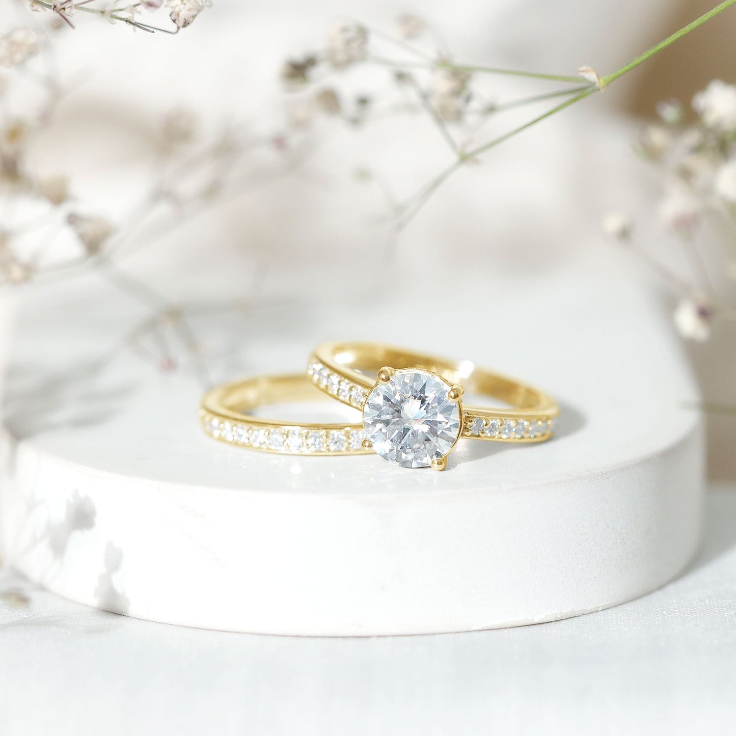 Certified 2 Carat Moissanite Solitaire Wedding Ring Set