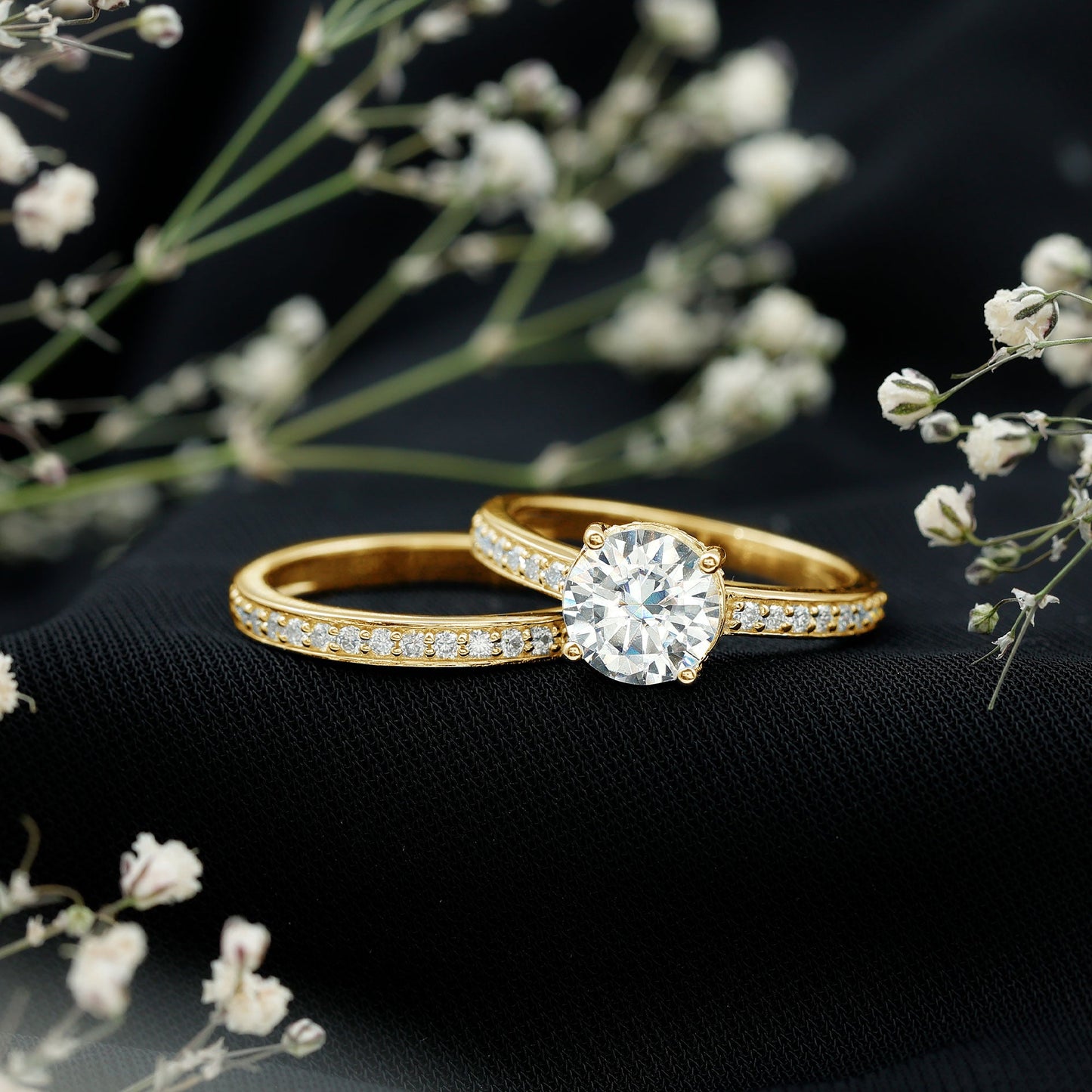 Certified 2 Carat Moissanite Solitaire Wedding Ring Set
