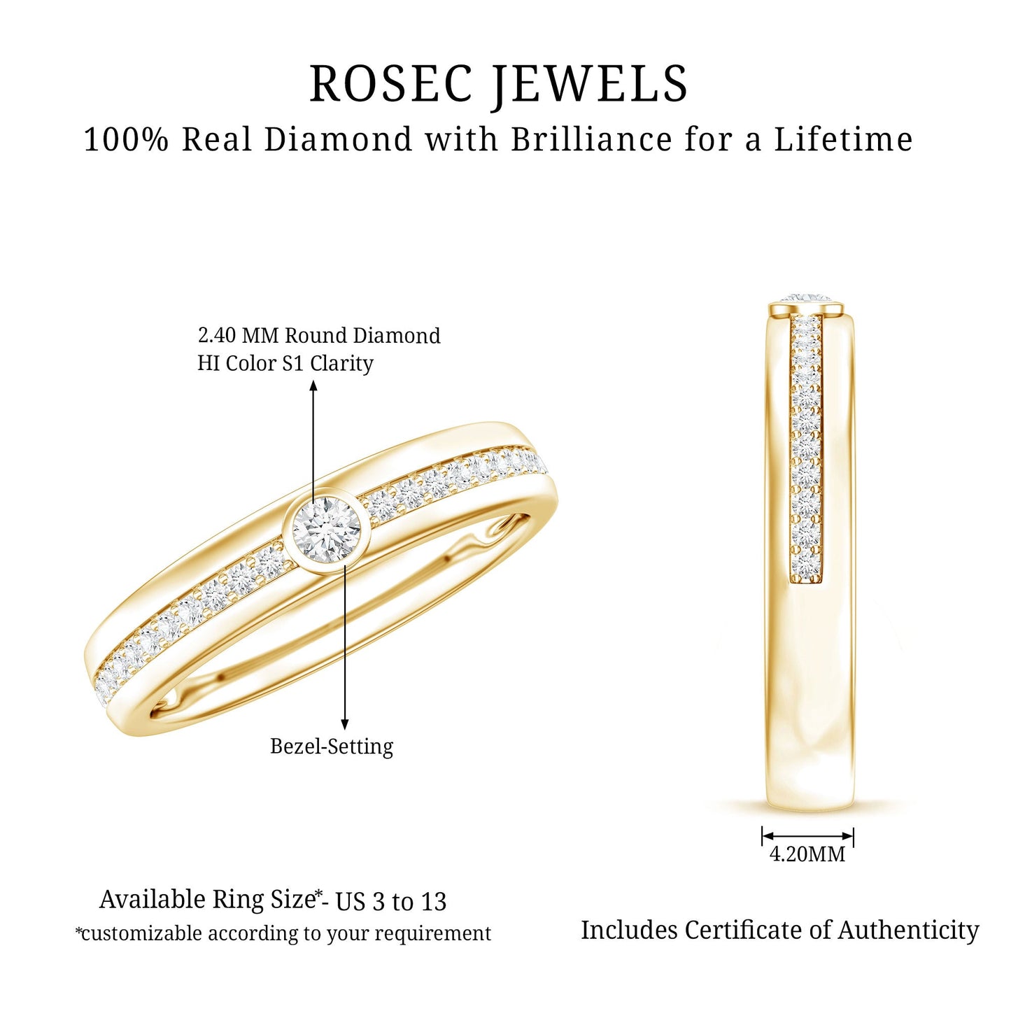 Bezel Set Diamond Unisex Wedding Band