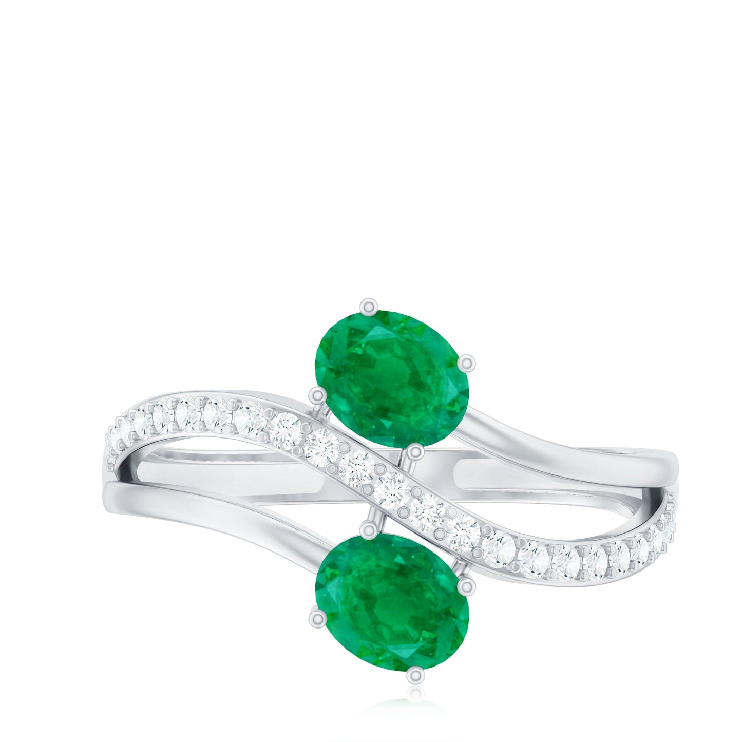 Natural Certified Emerald Two Stone Engagement Ring with Diamonds
