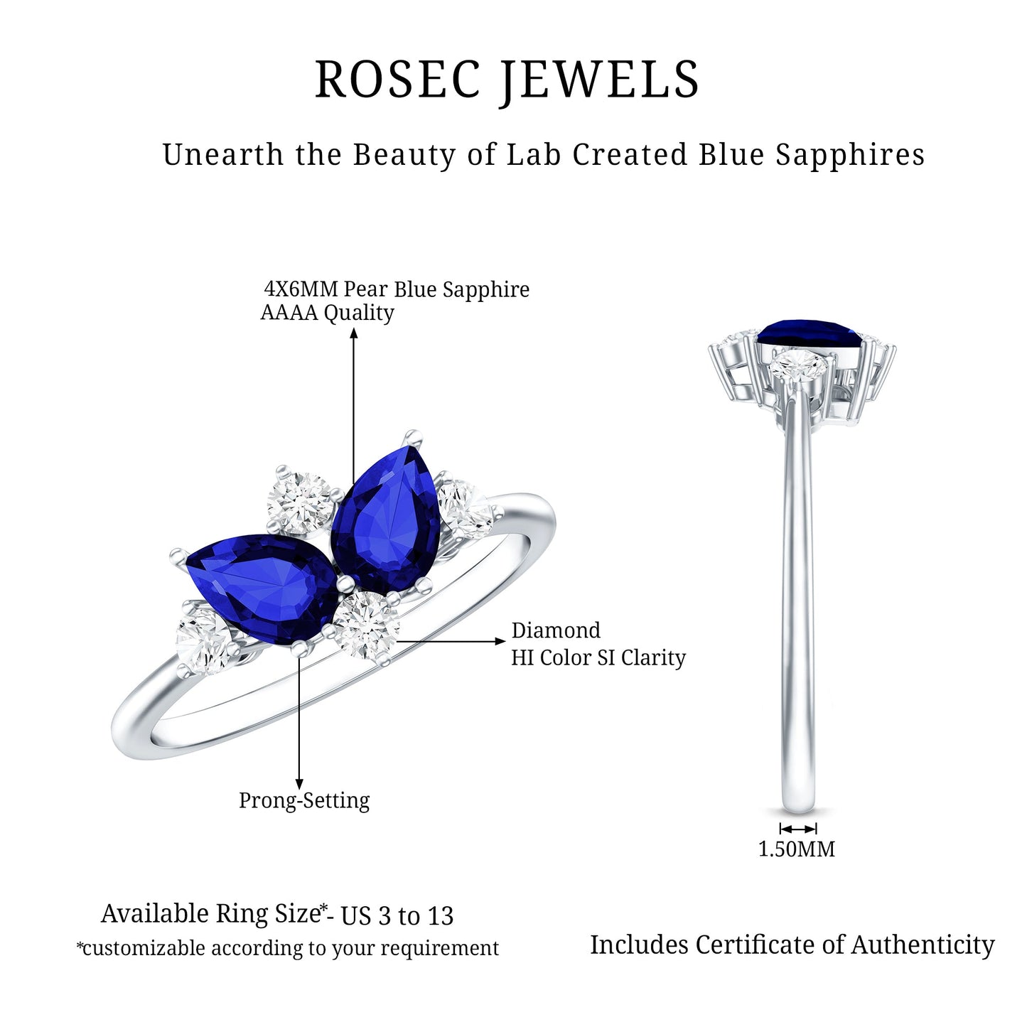 Lab Created Blue Sapphire and Diamond Cluster Ring