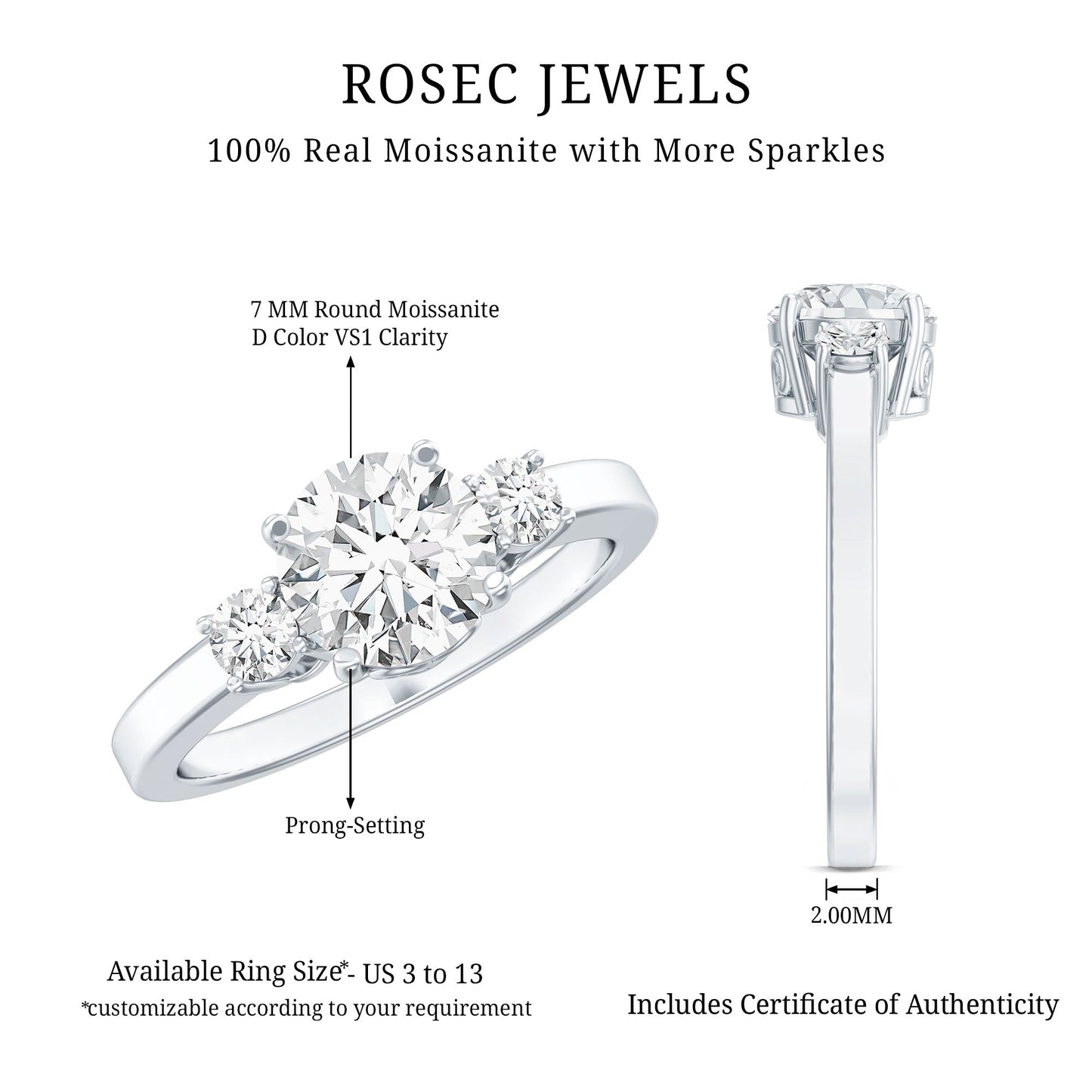 Moissanite Three Stone Round Engagement ring