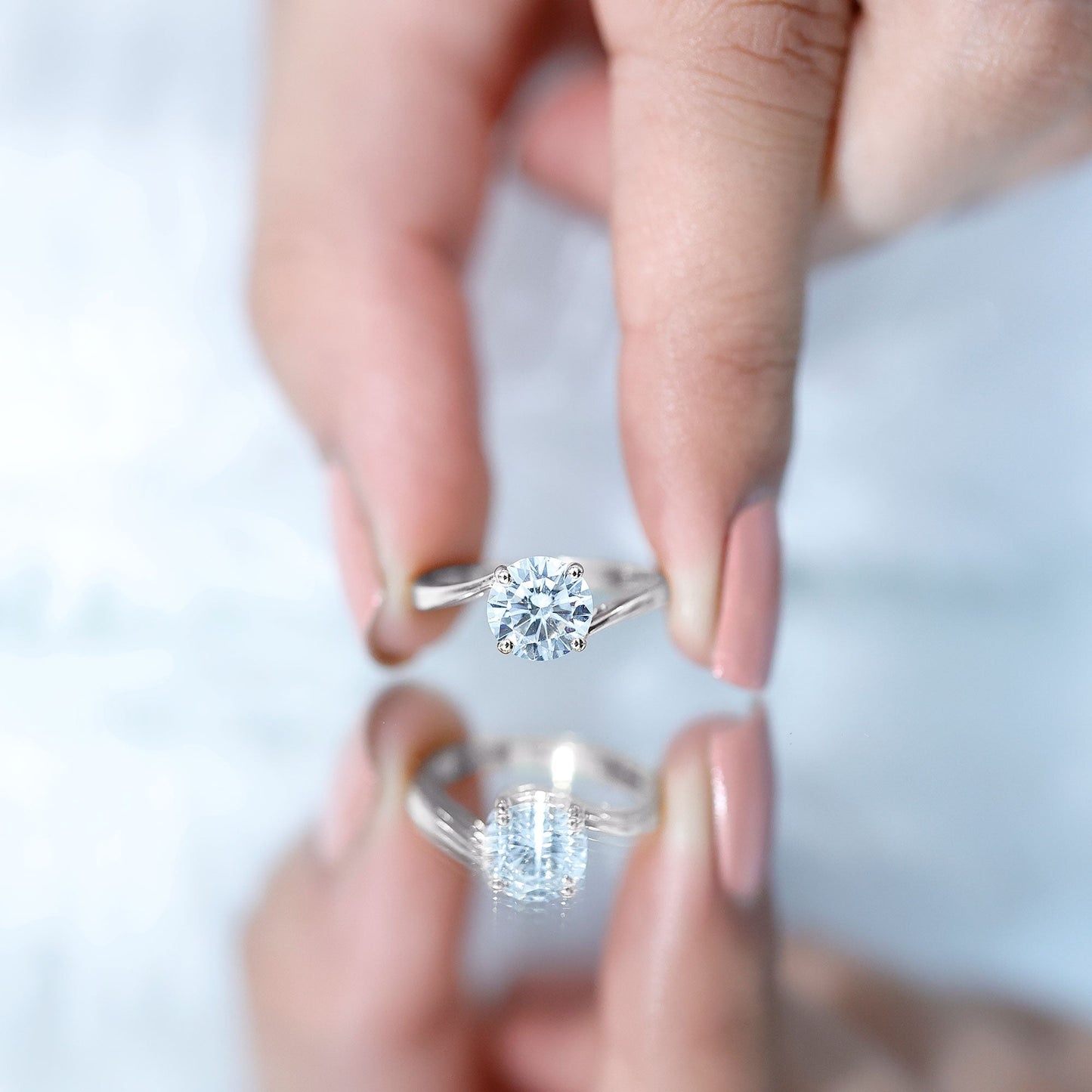 Certified Moissanite Solitaire Engagement Ring with Bypass Shank