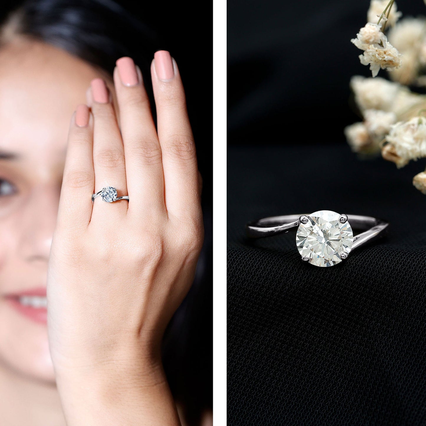 Certified Moissanite Solitaire Engagement Ring with Bypass Shank
