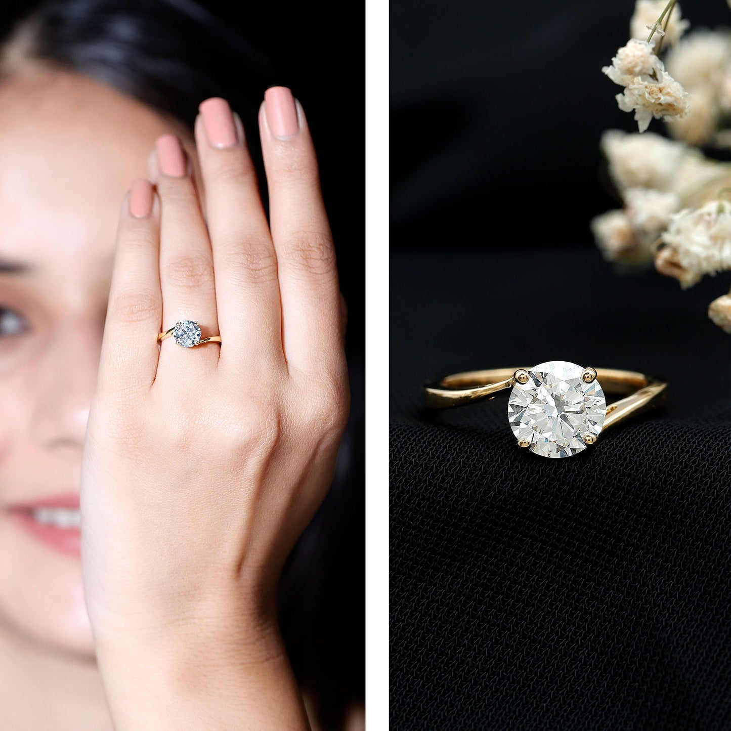 Certified Moissanite Solitaire Engagement Ring with Bypass Shank