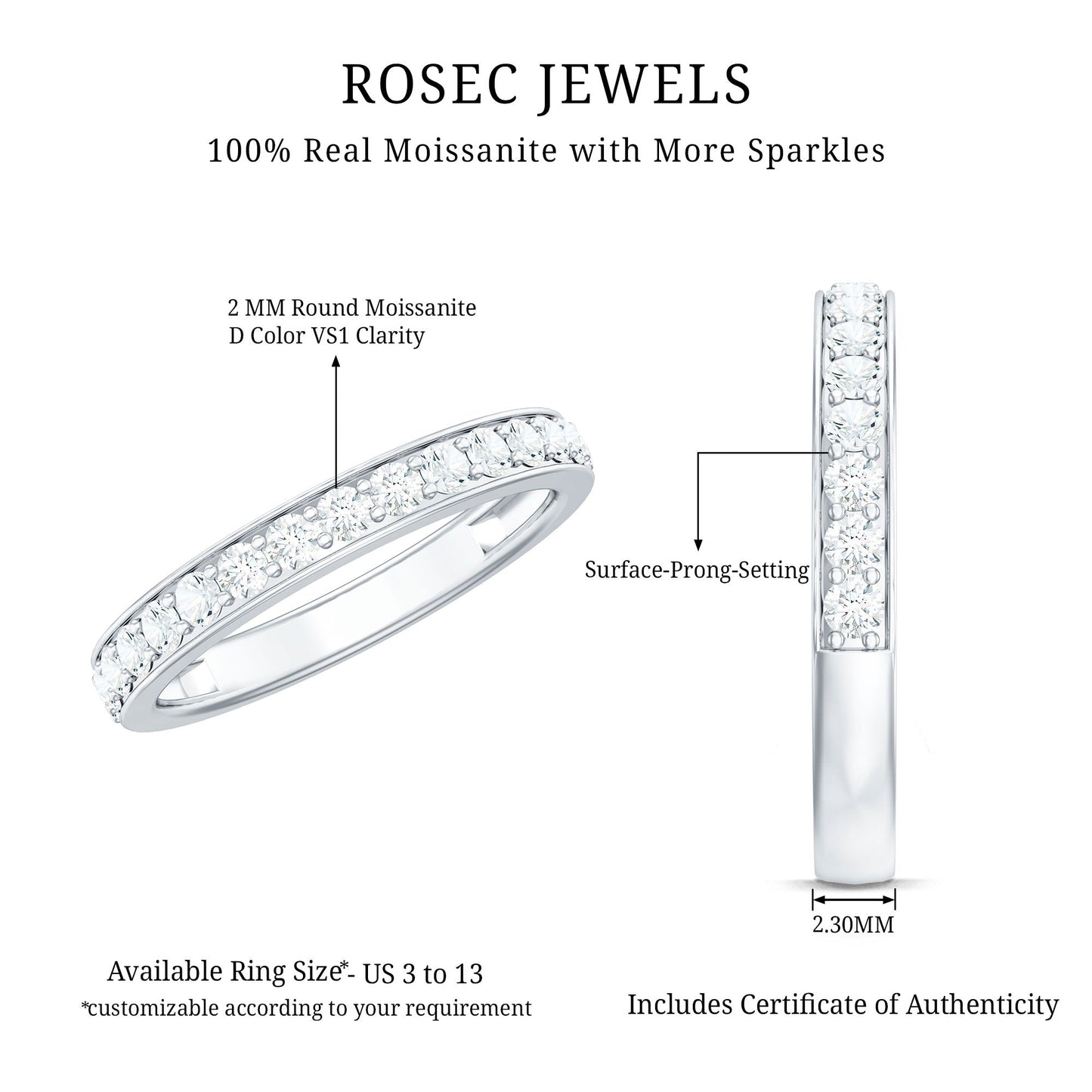 Certified Moissanite Half Eternity Ring
