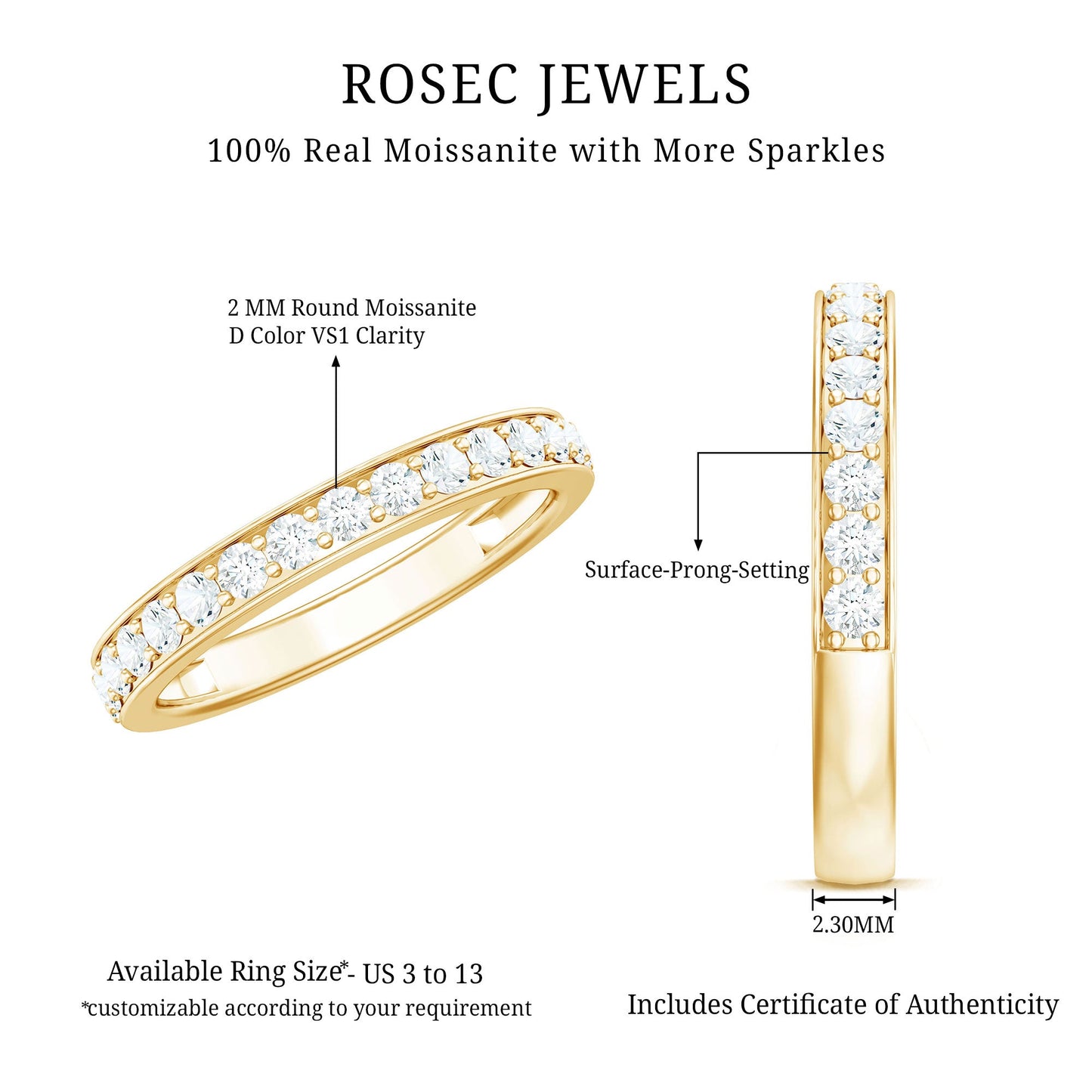 Certified Moissanite Half Eternity Ring