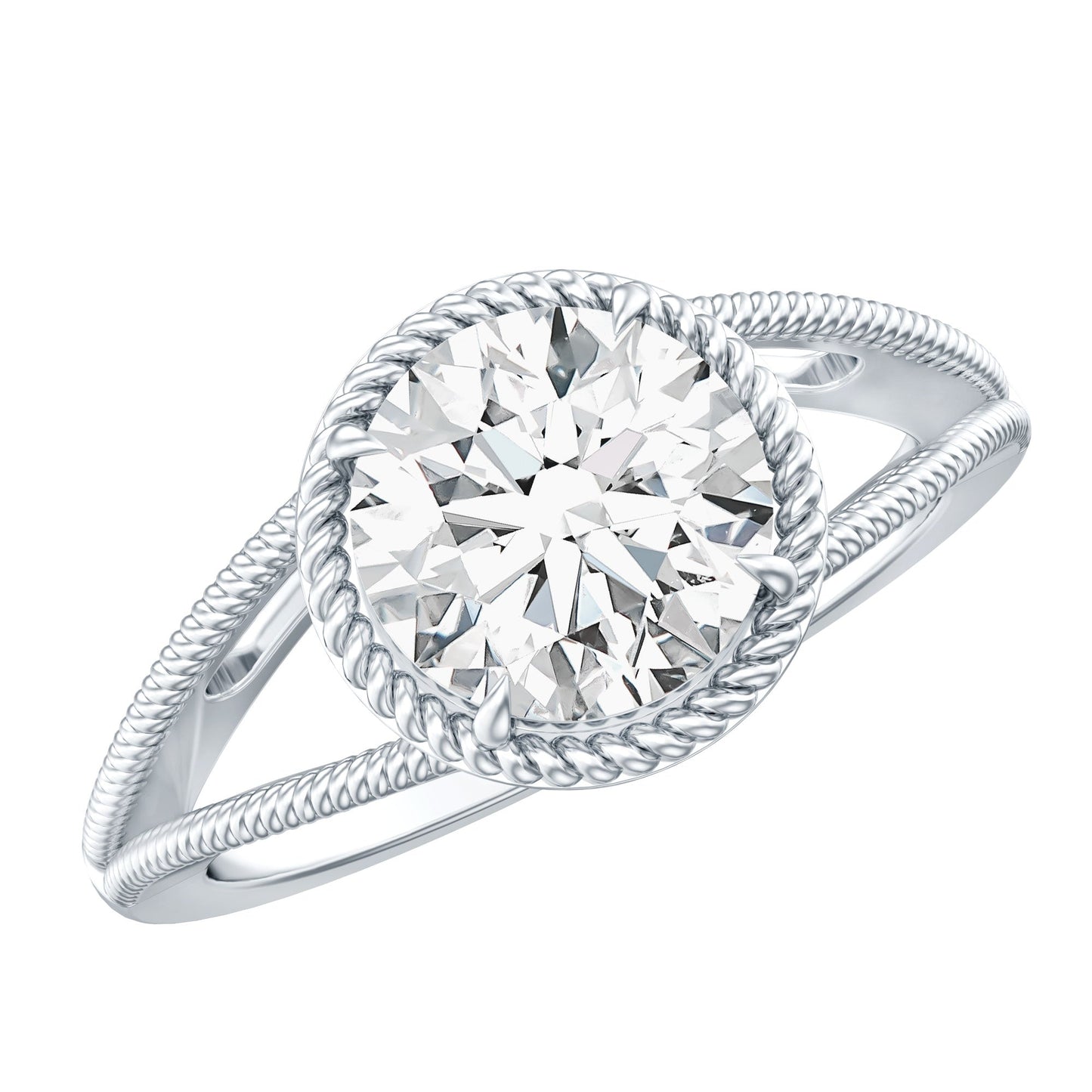 2 CT Round Cut Moissanite Solitaire Engagement Ring with Split Shank