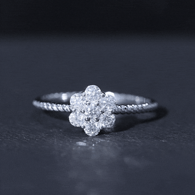 Moissanite Flower Engagement with Twisted Rope Details