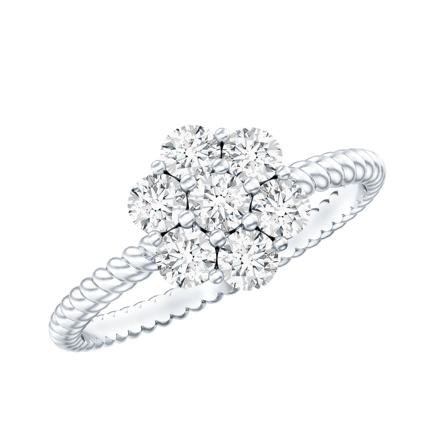 Moissanite Flower Engagement with Twisted Rope Details