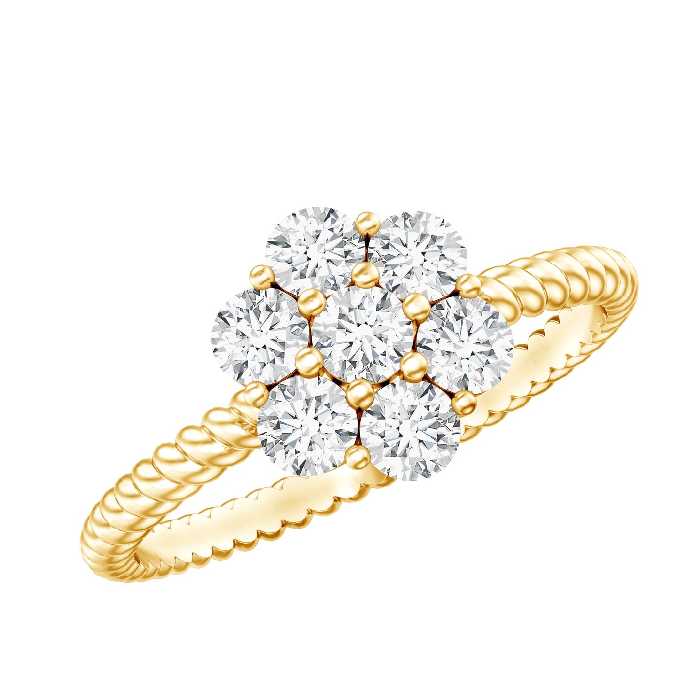 Moissanite Flower Engagement with Twisted Rope Details
