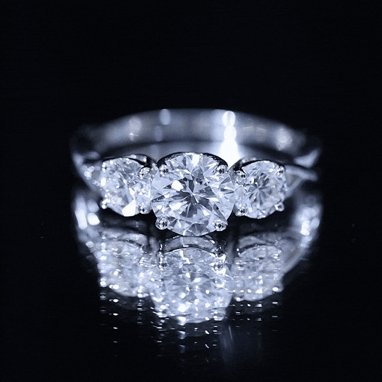 3 Stone Round Moissanite Crossover Engagement Ring