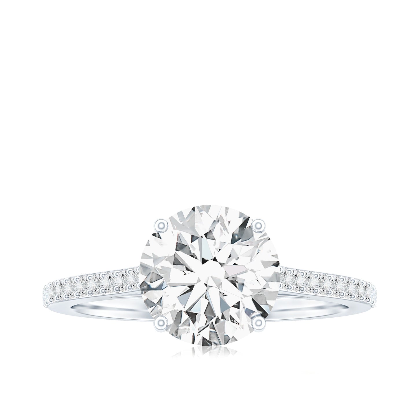 Certified Moissanite Round Cut Solitaire Ring with Side Stones