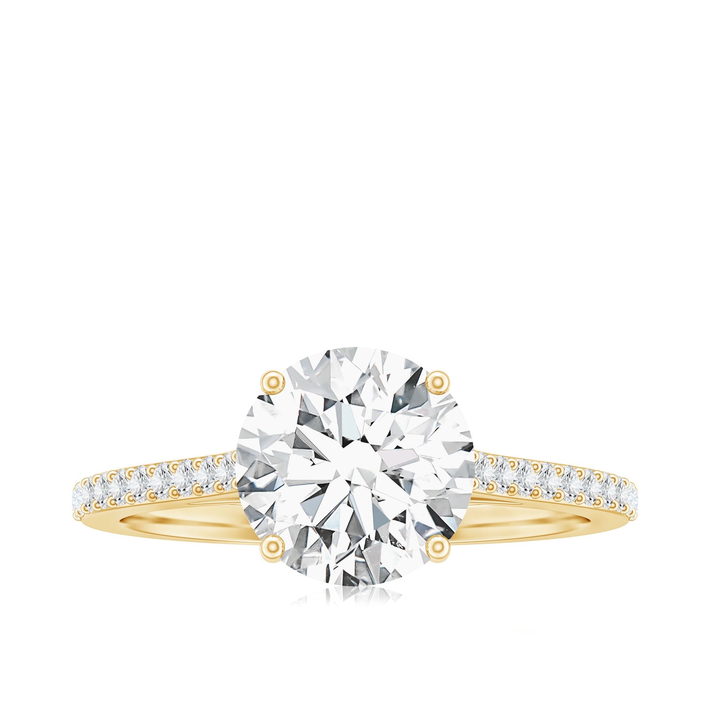 Certified Moissanite Round Cut Solitaire Ring with Side Stones