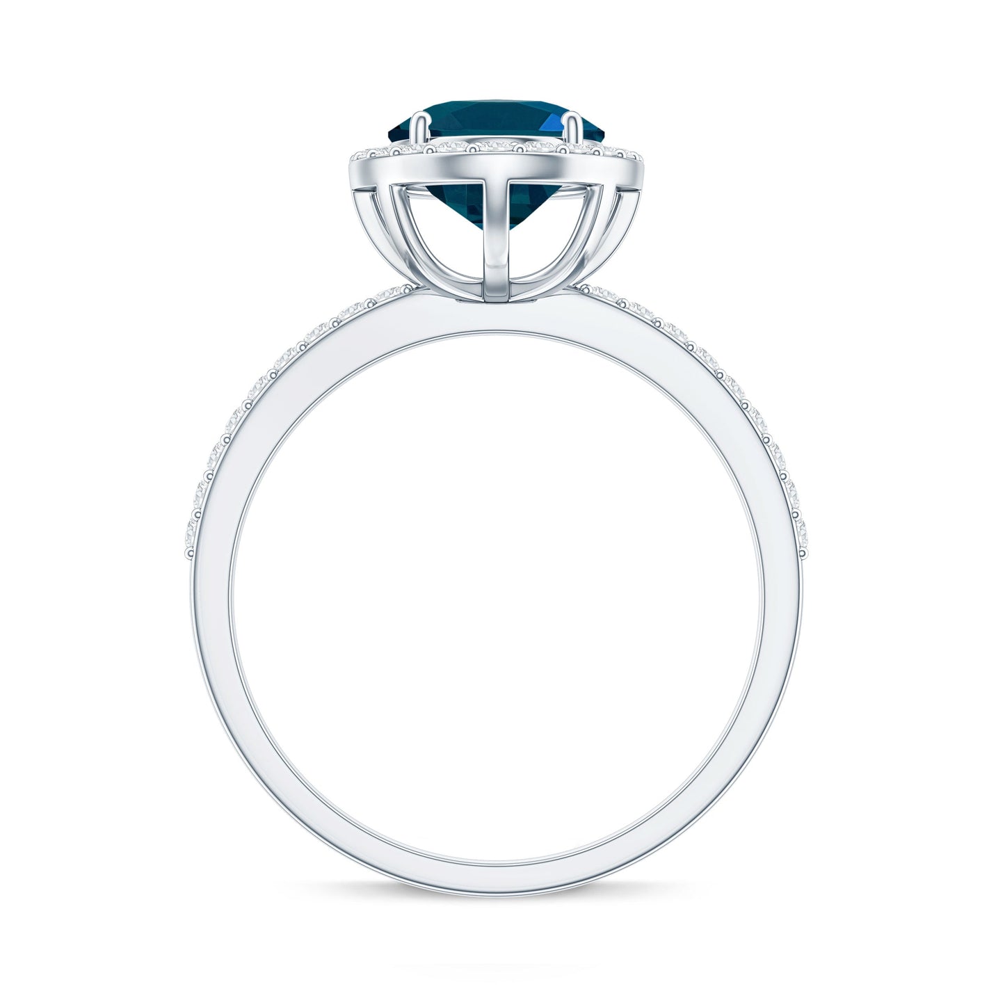 2.5 Carat Oval Cut London Blue Topaz Oblong Engagement Ring with Diamond Halo