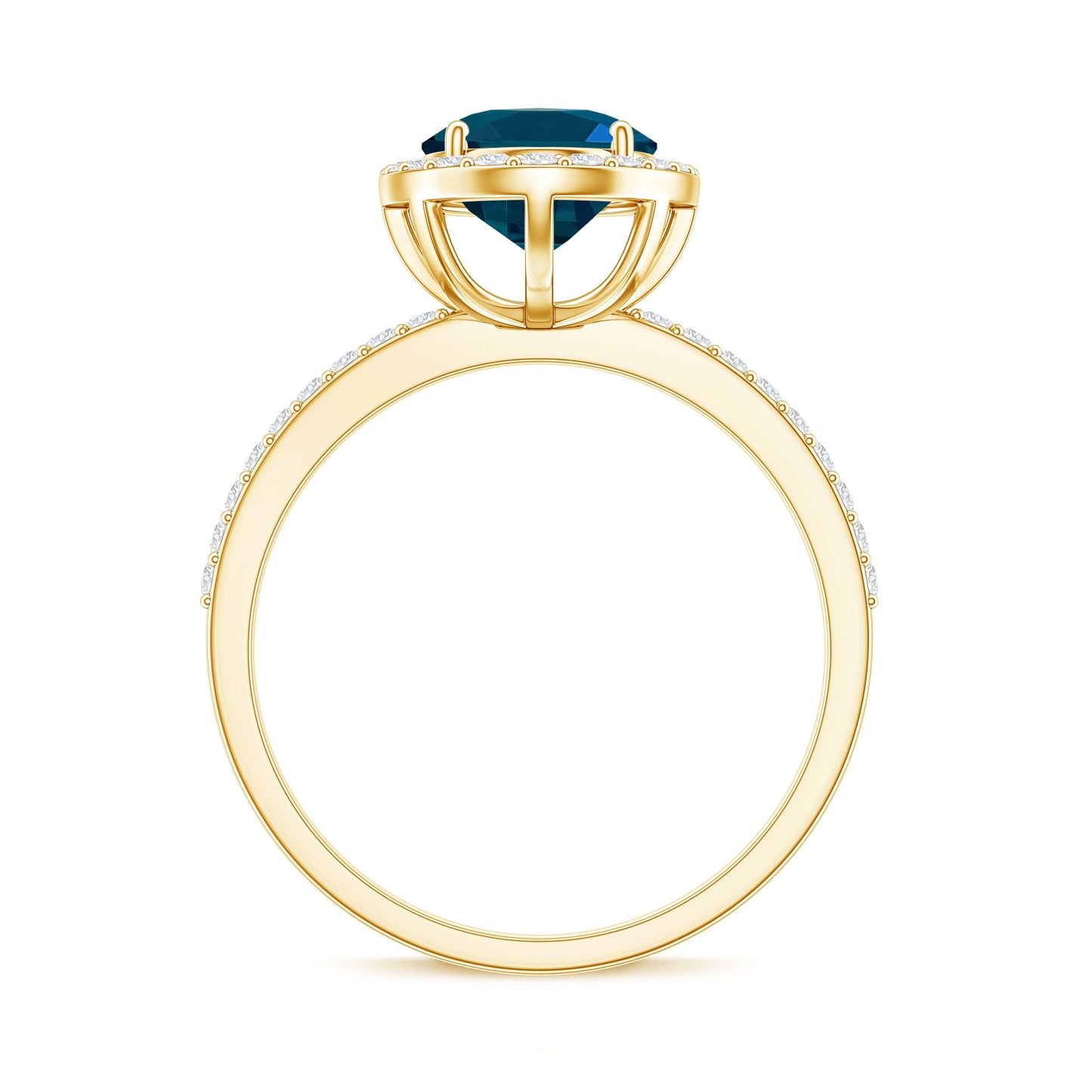 2.5 Carat Oval Cut London Blue Topaz Oblong Engagement Ring with Diamond Halo