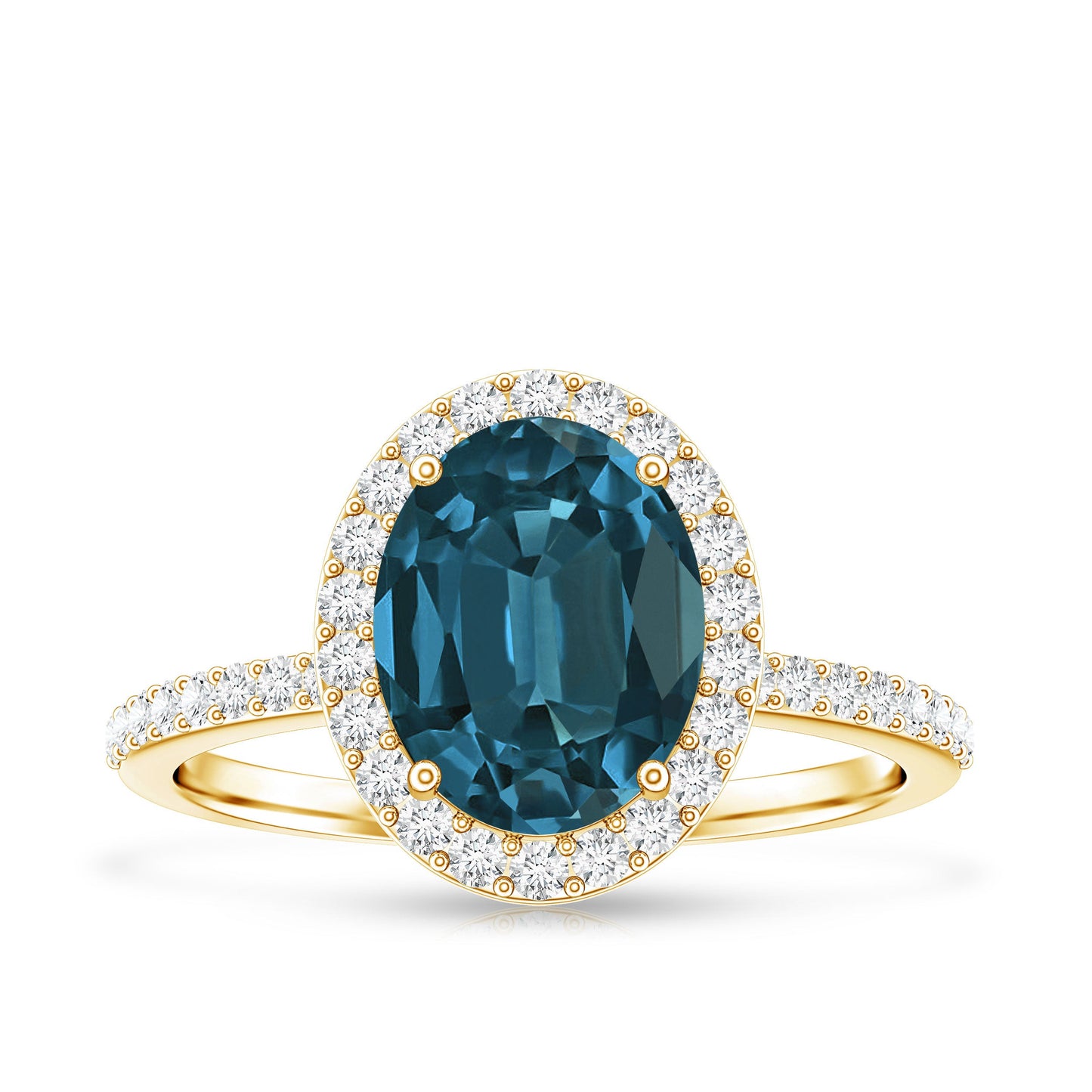 2.5 Carat Oval Cut London Blue Topaz Oblong Engagement Ring with Diamond Halo