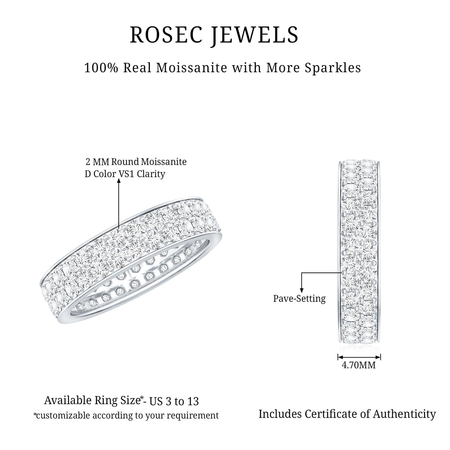 Certified Moissanite Full Eternity Wedding Band For Women