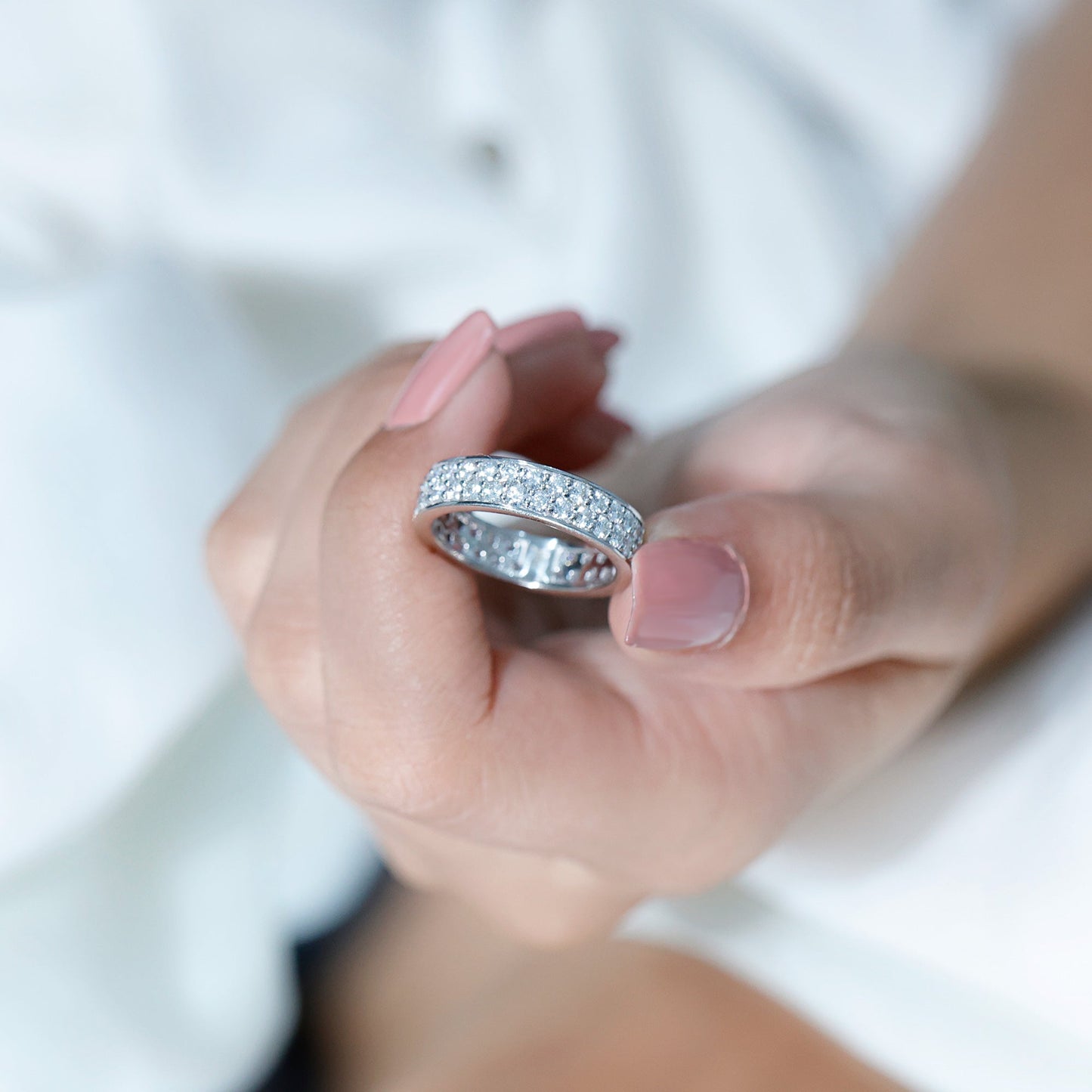 Certified Moissanite Full Eternity Wedding Band For Women
