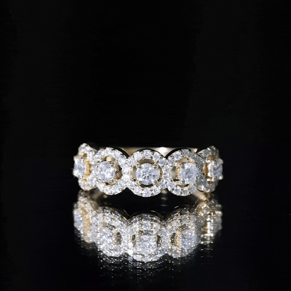 Certified Round Cut Moissanite Halo Classic Band Ring