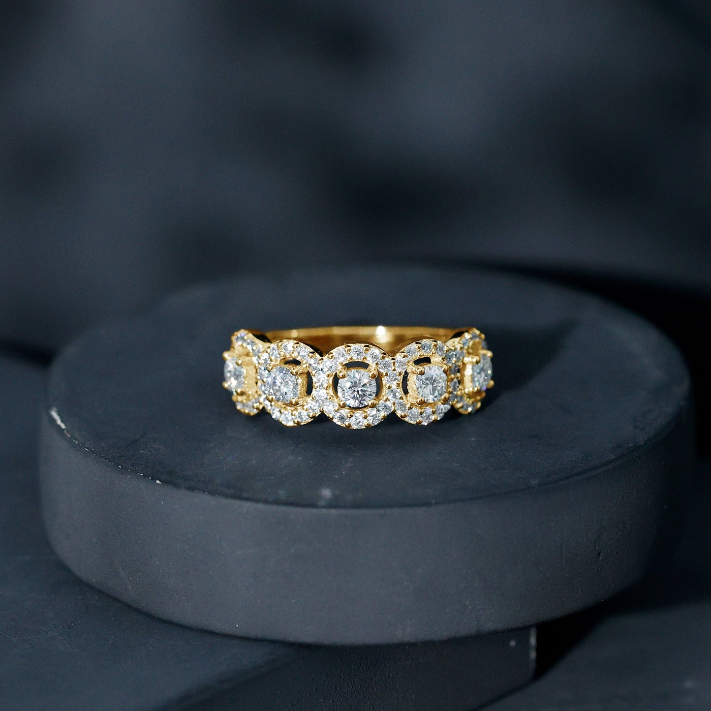 Certified Round Cut Moissanite Halo Classic Band Ring