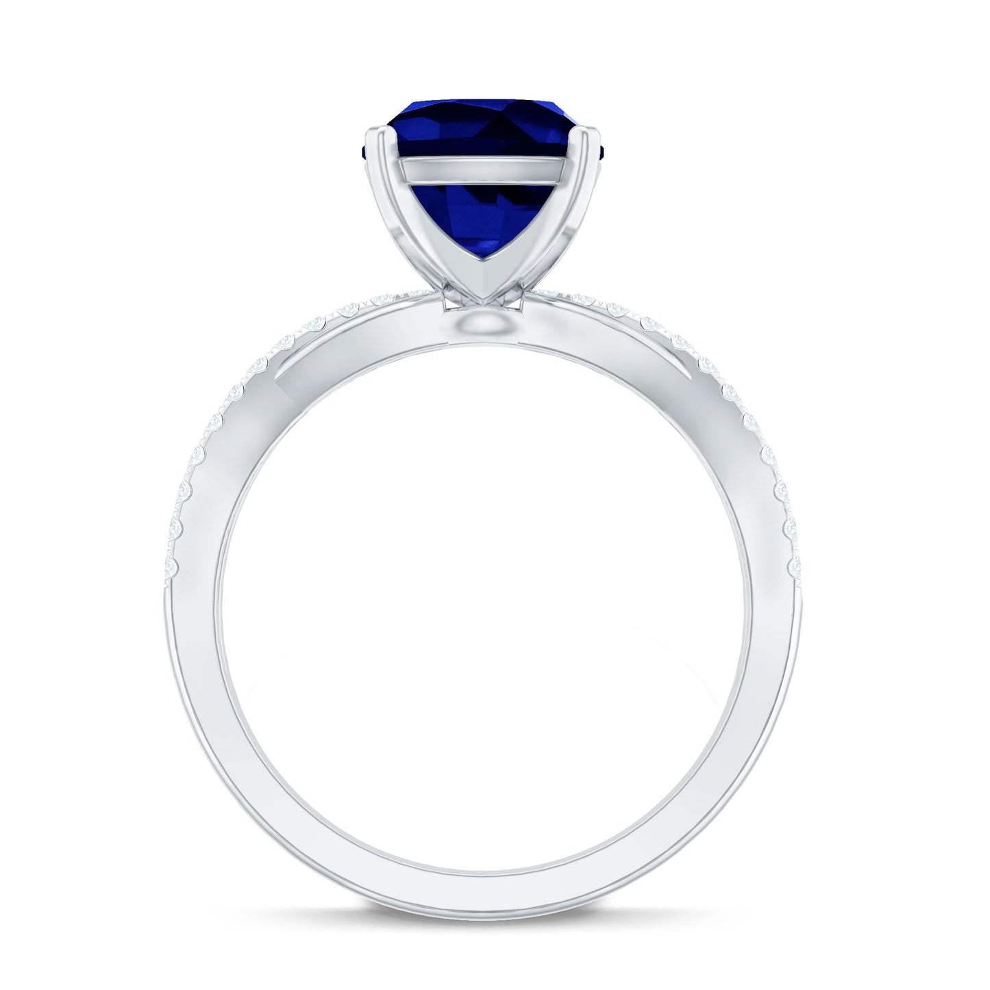 Certified 2.7 Carat Cushion Cut Lab Grown Blue Sapphire Engagement Ring with Diamond