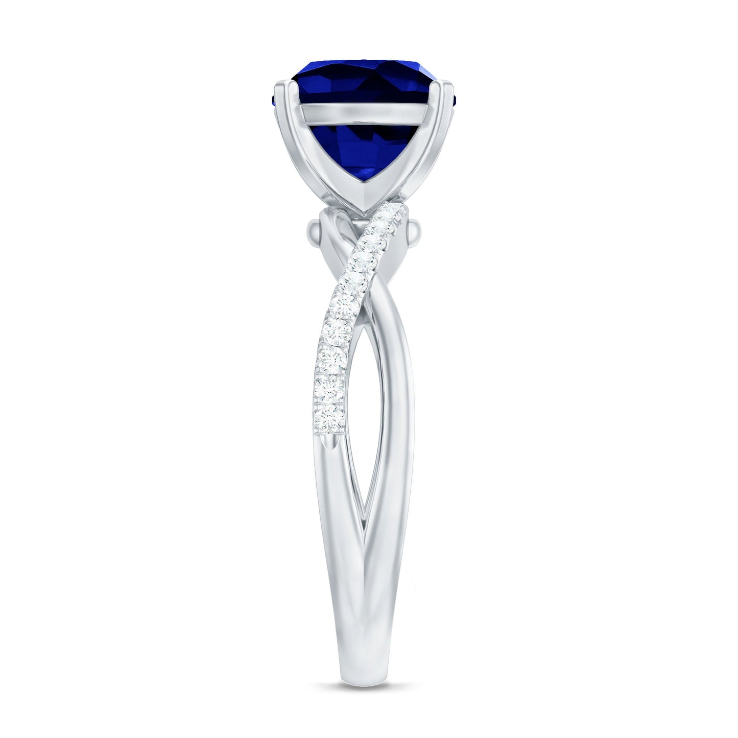 Certified 2.7 Carat Cushion Cut Lab Grown Blue Sapphire Engagement Ring with Diamond