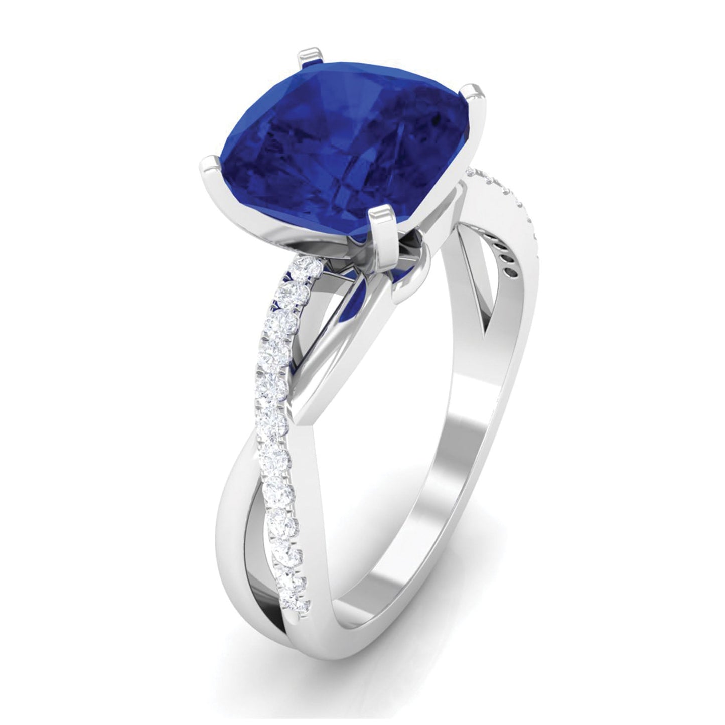 Certified 2.7 Carat Cushion Cut Lab Grown Blue Sapphire Engagement Ring with Diamond