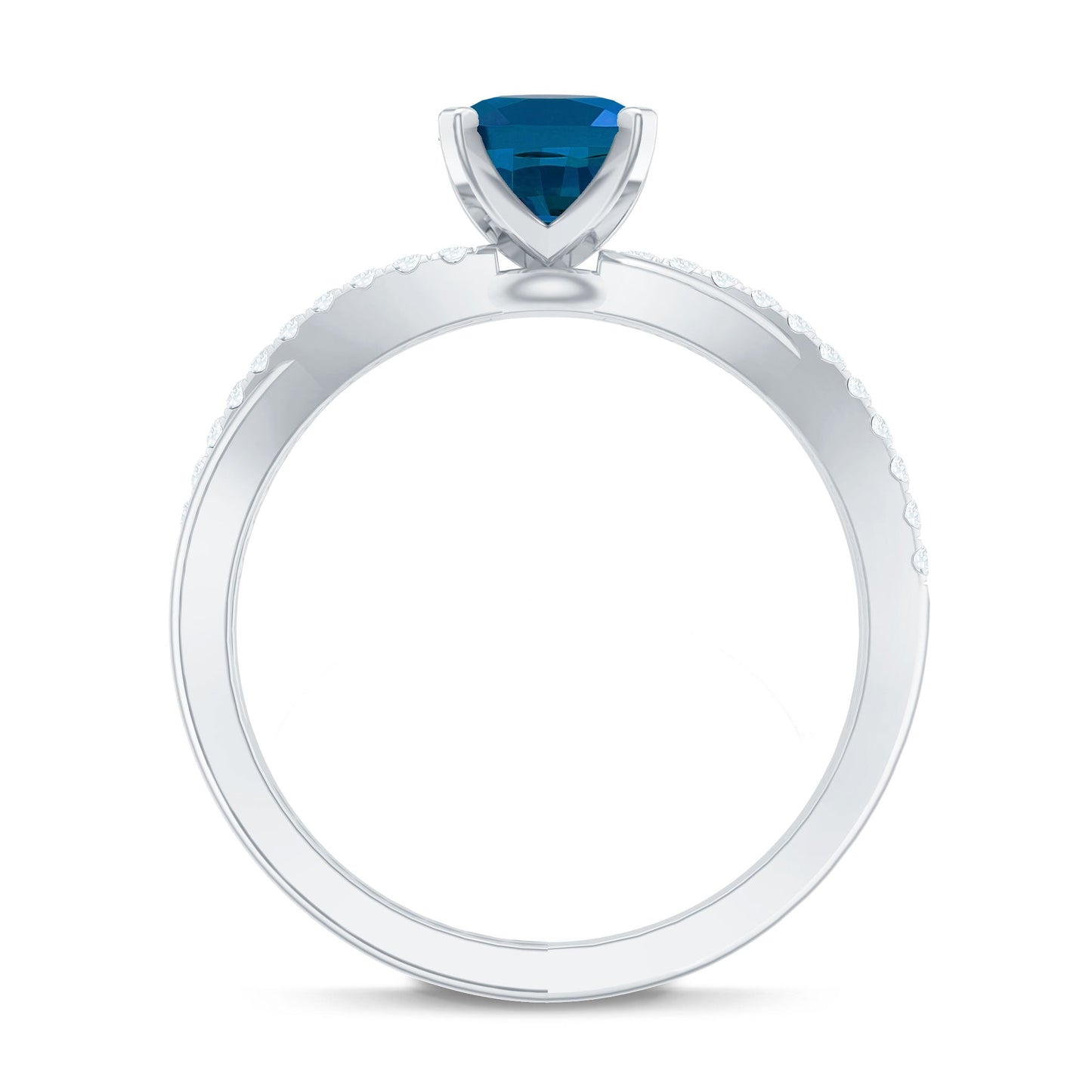 1 Carat Oval Cut London Blue Topaz Solitaire Engagement Ring with Diamond Spiral Shank