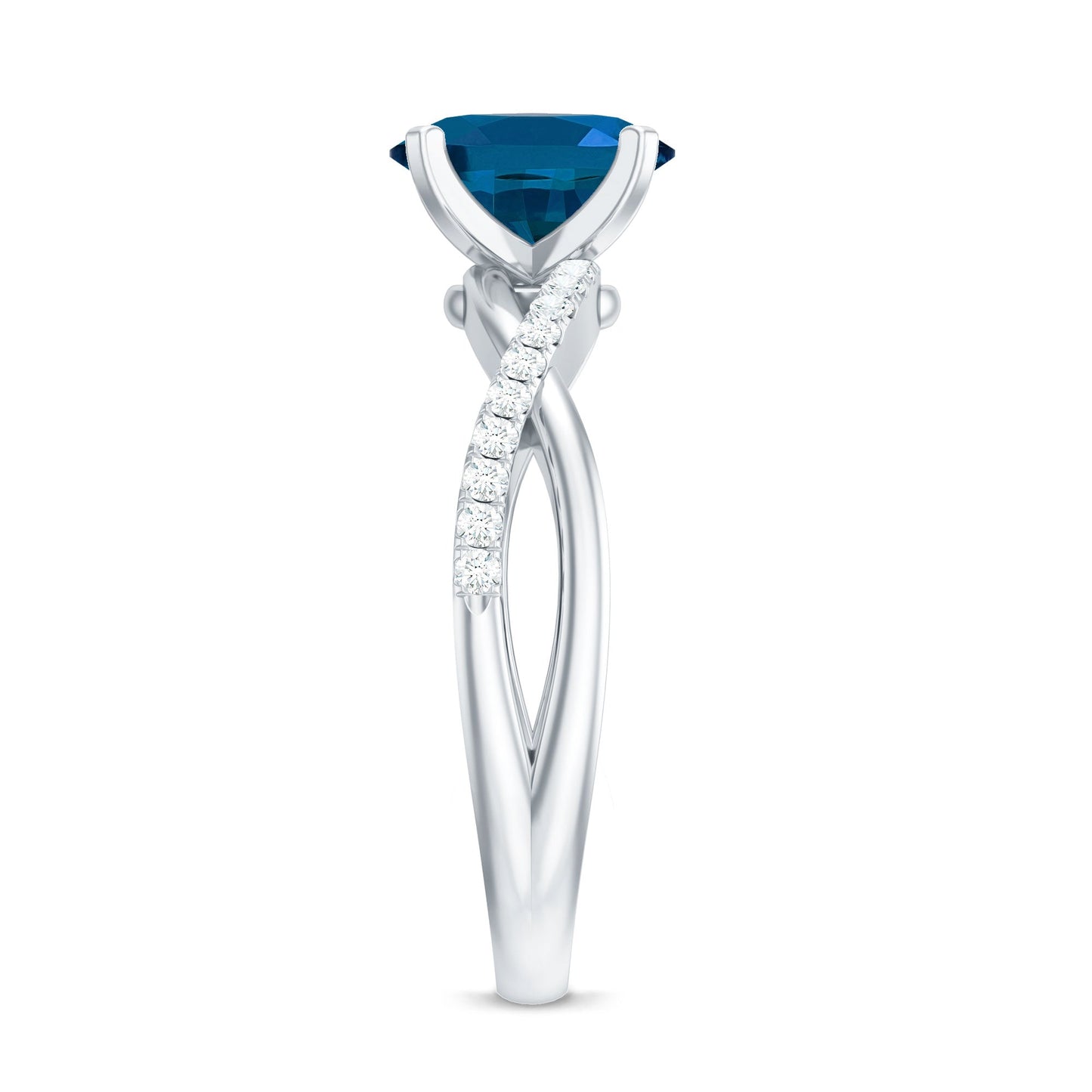 1 Carat Oval Cut London Blue Topaz Solitaire Engagement Ring with Diamond Spiral Shank