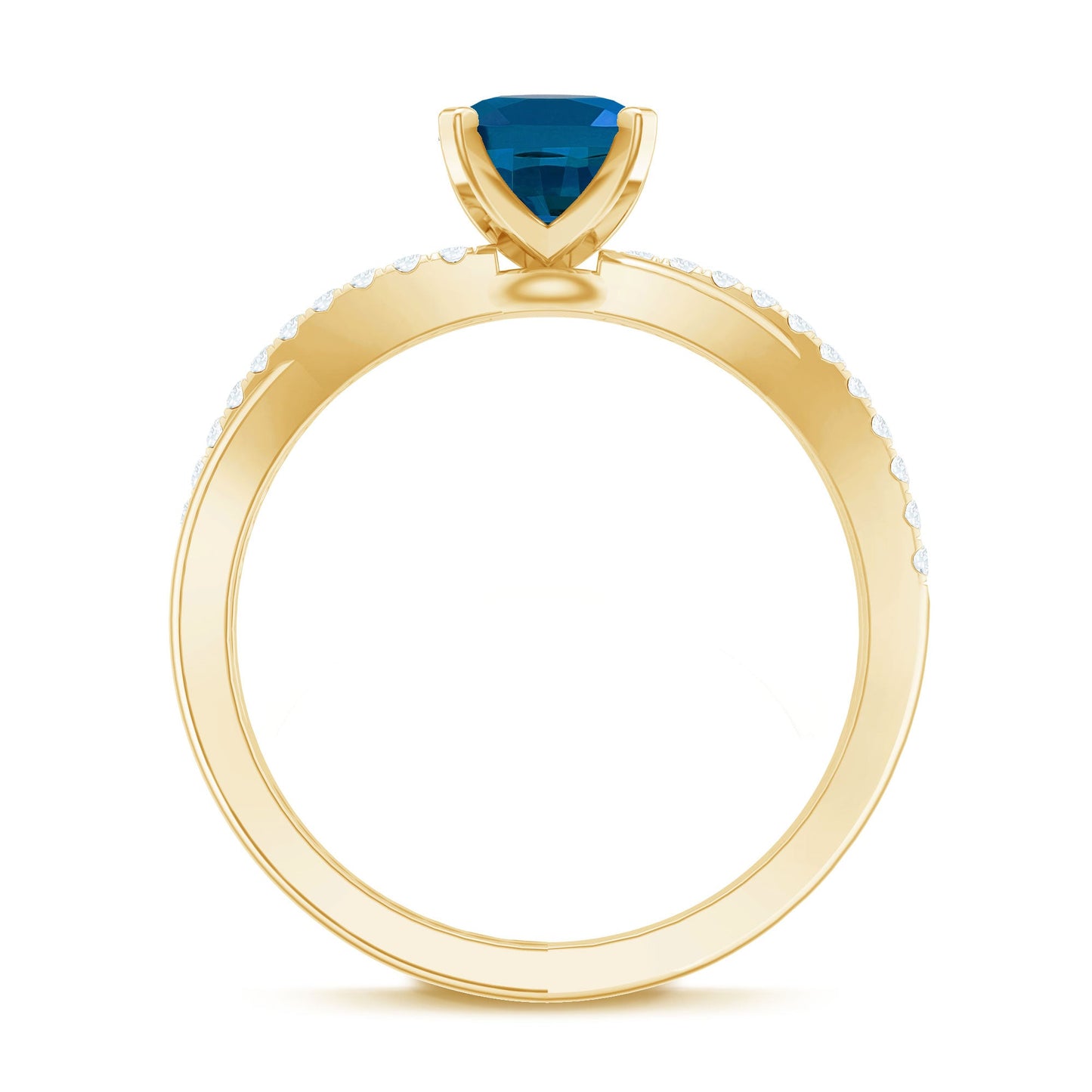 1 Carat Oval Cut London Blue Topaz Solitaire Engagement Ring with Diamond Spiral Shank