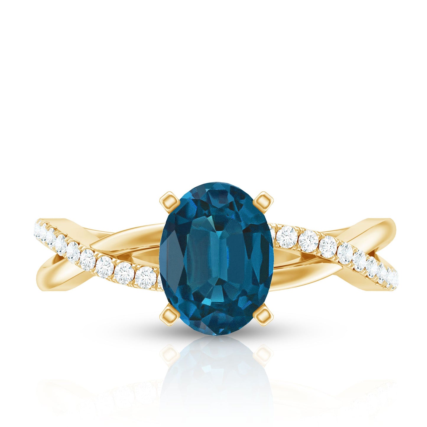 1 Carat Oval Cut London Blue Topaz Solitaire Engagement Ring with Diamond Spiral Shank