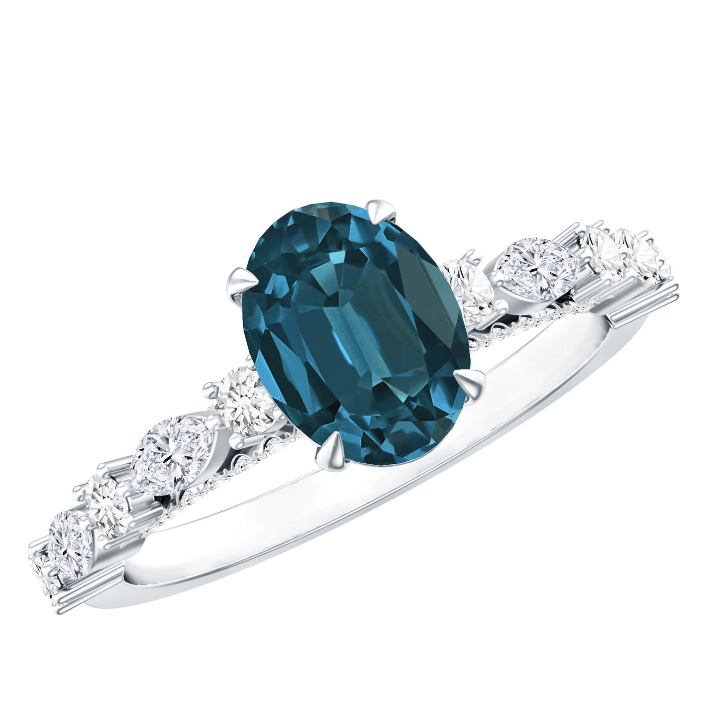 1 Carat Oval Cut London Blue Topaz Engagement Ring with Diamond Accent