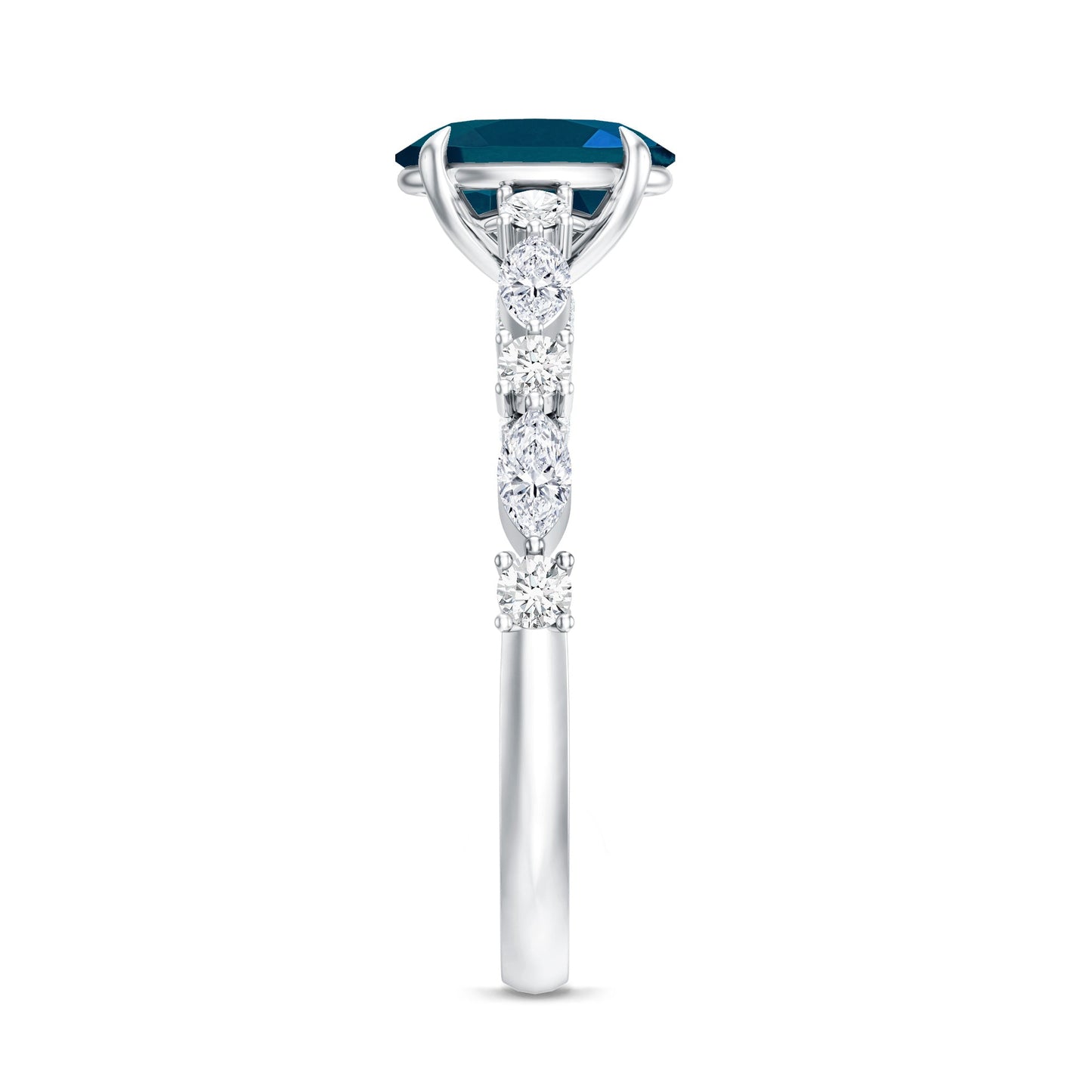 1 Carat Oval Cut London Blue Topaz Engagement Ring with Diamond Accent