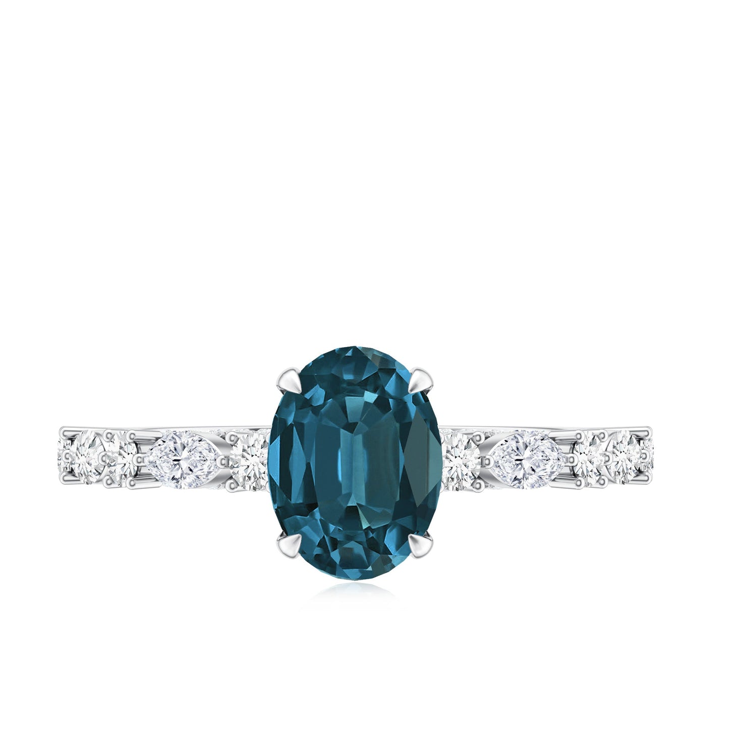 1 Carat Oval Cut London Blue Topaz Engagement Ring with Diamond Accent