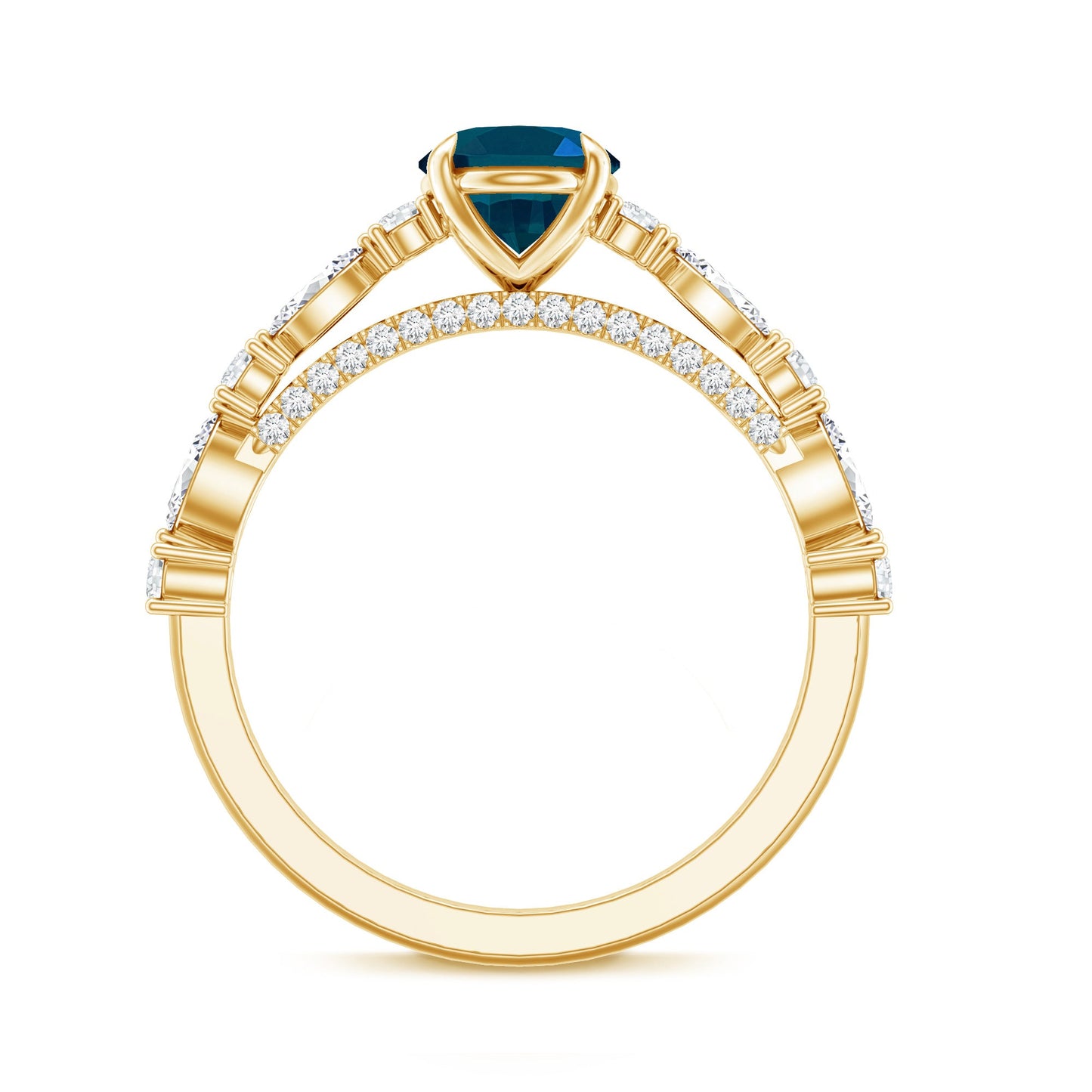 1 Carat Oval Cut London Blue Topaz Engagement Ring with Diamond Accent